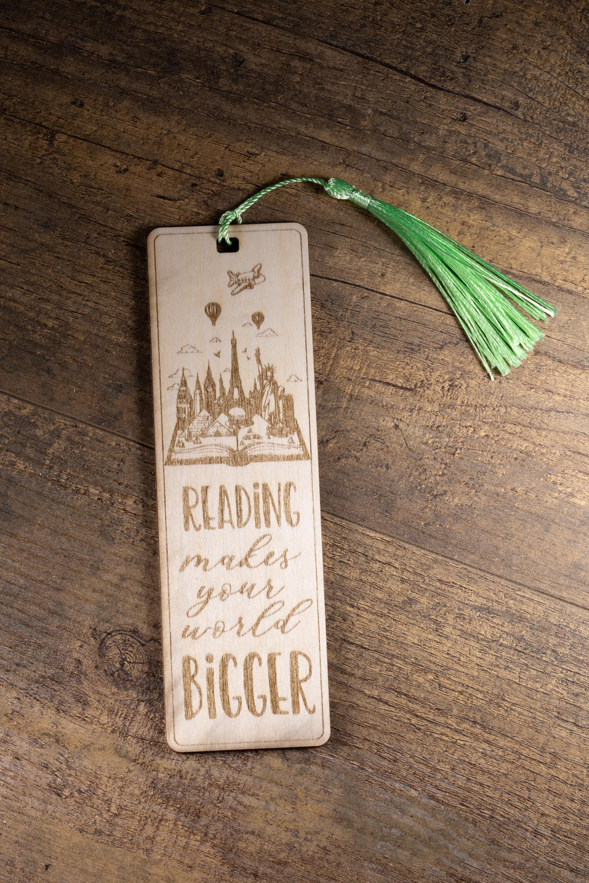 Laser engraved wood bookmark: inspirational reader gift