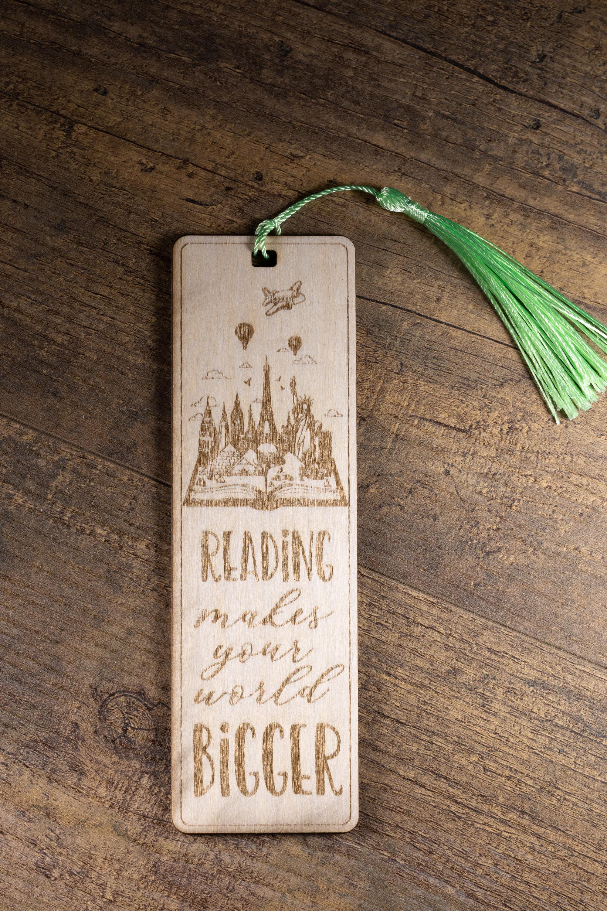 Laser engraved wood bookmark: inspirational reader gift