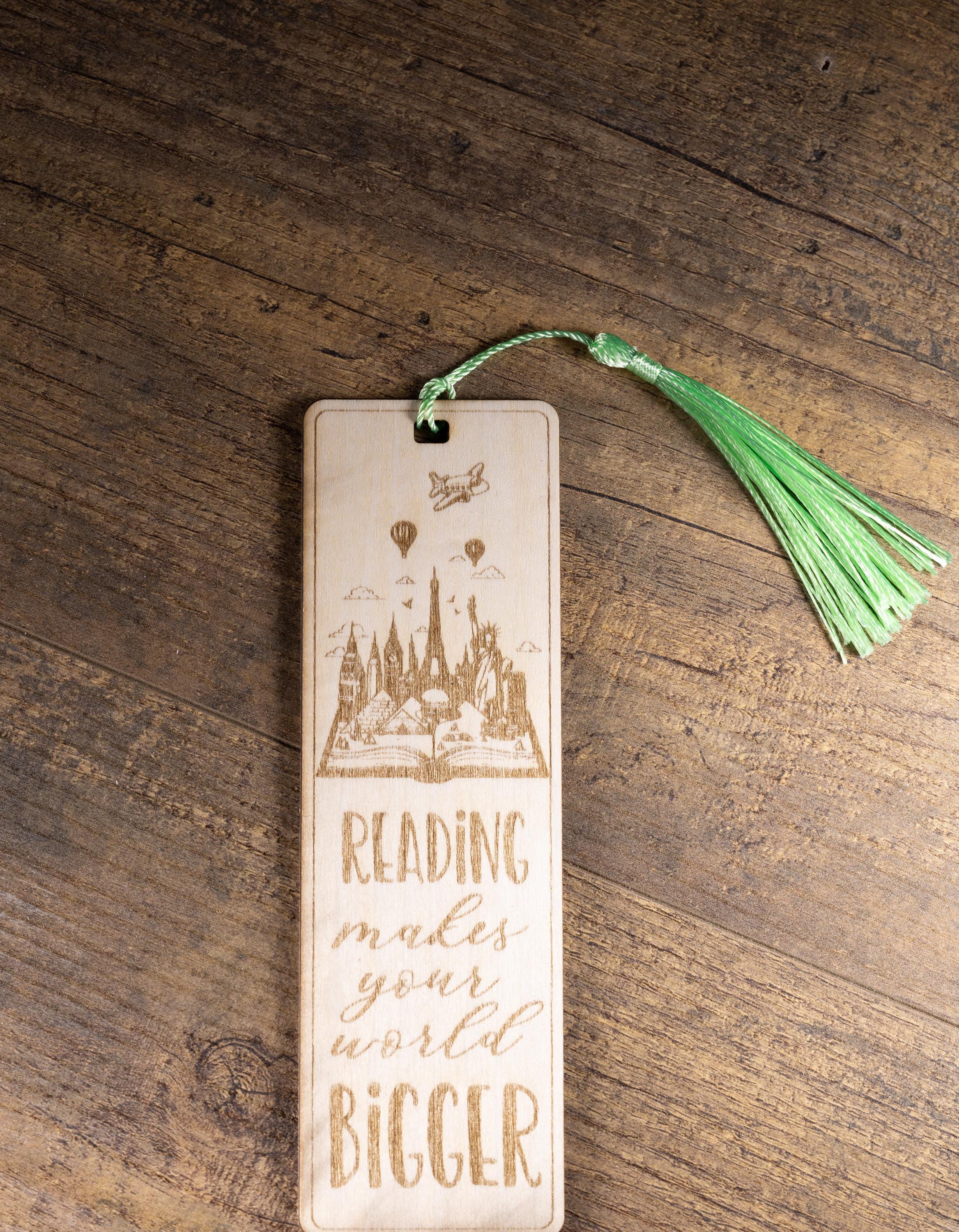 Laser engraved wood bookmark: inspirational reader gift