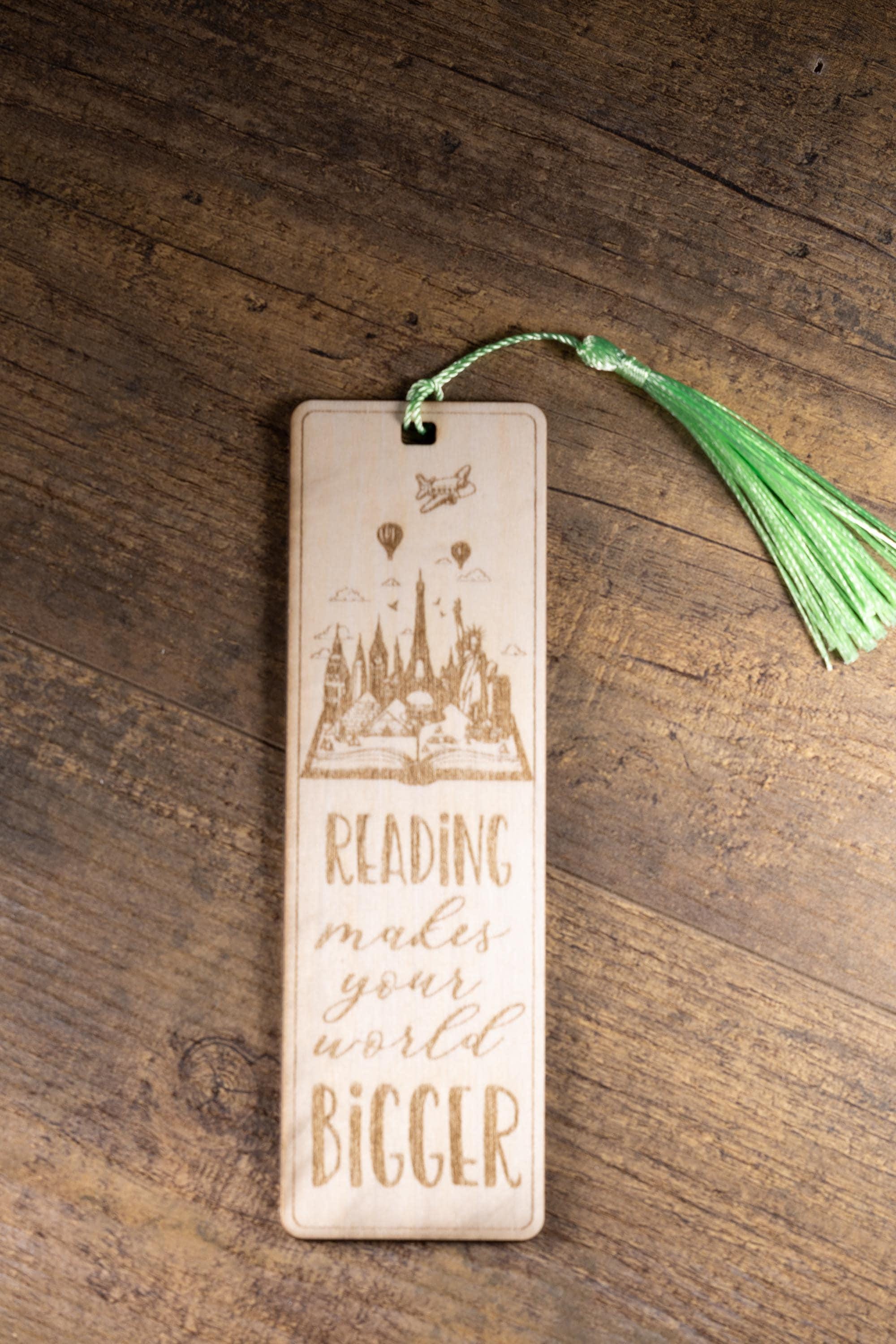 Laser engraved wood bookmark: inspirational reader gift