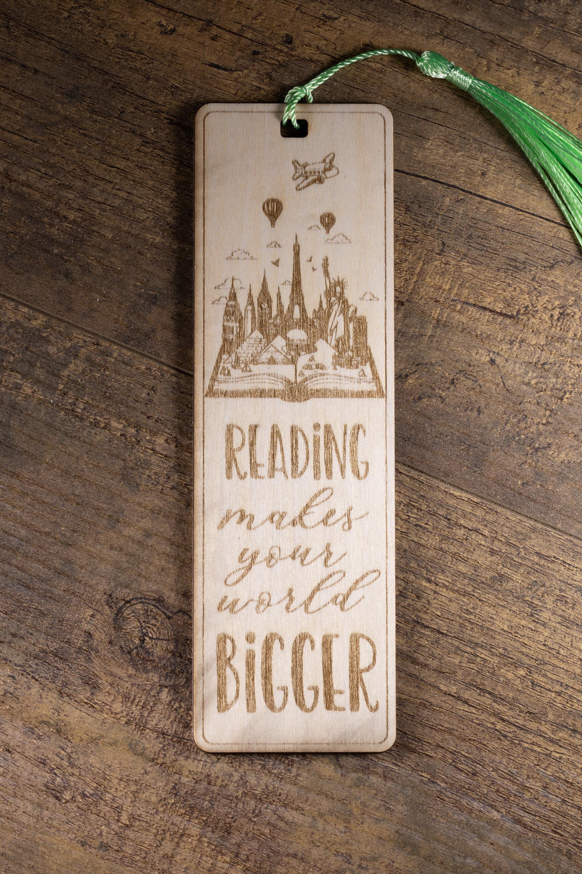 Laser engraved wood bookmark: inspirational reader gift