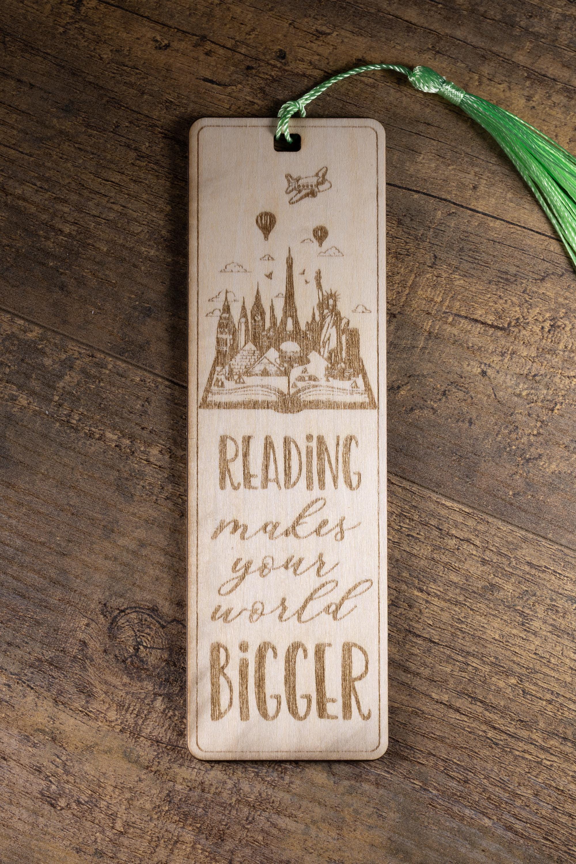 Laser engraved wood bookmark: inspirational reader gift