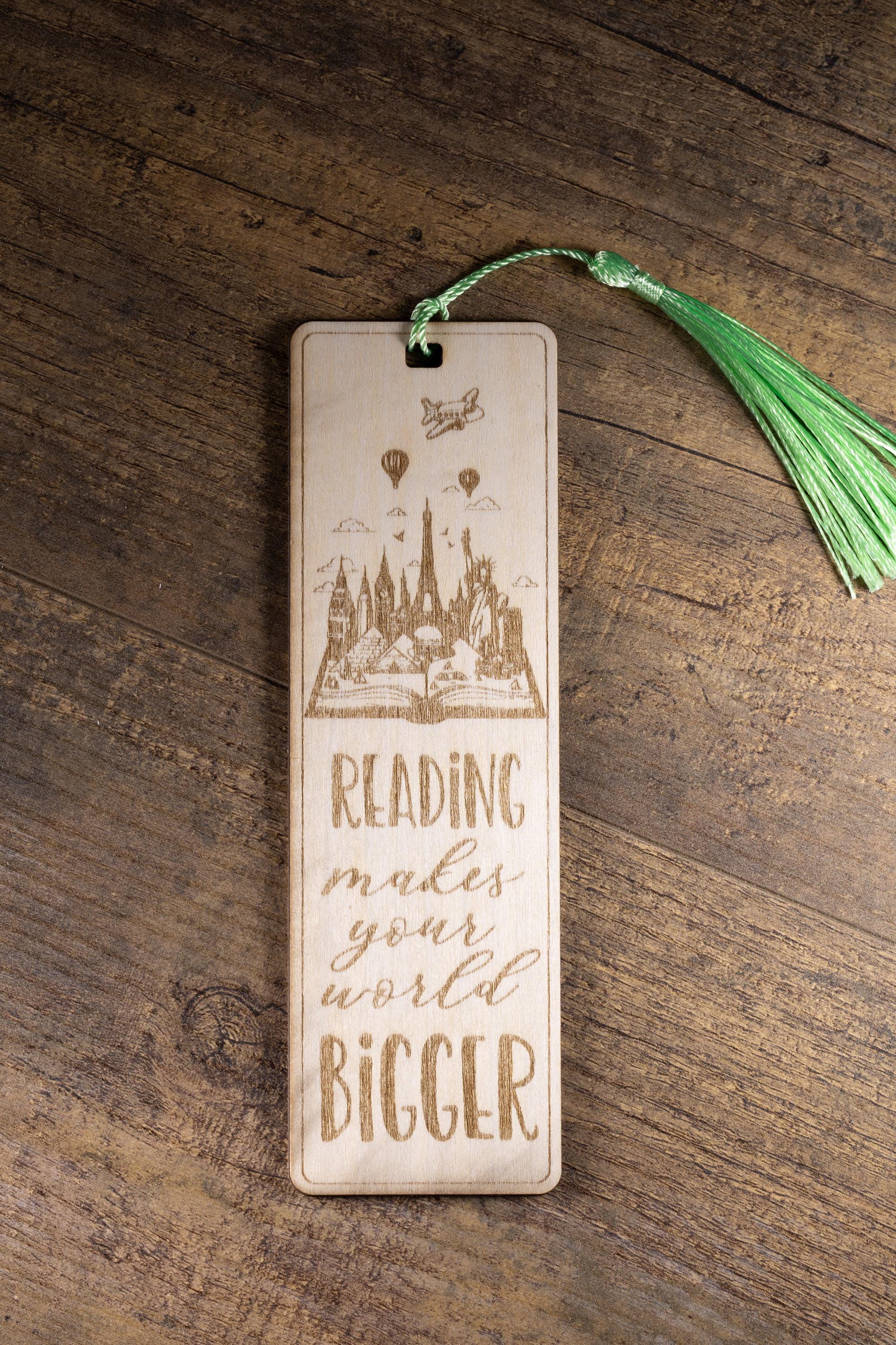 Laser engraved wood bookmark: inspirational reader gift