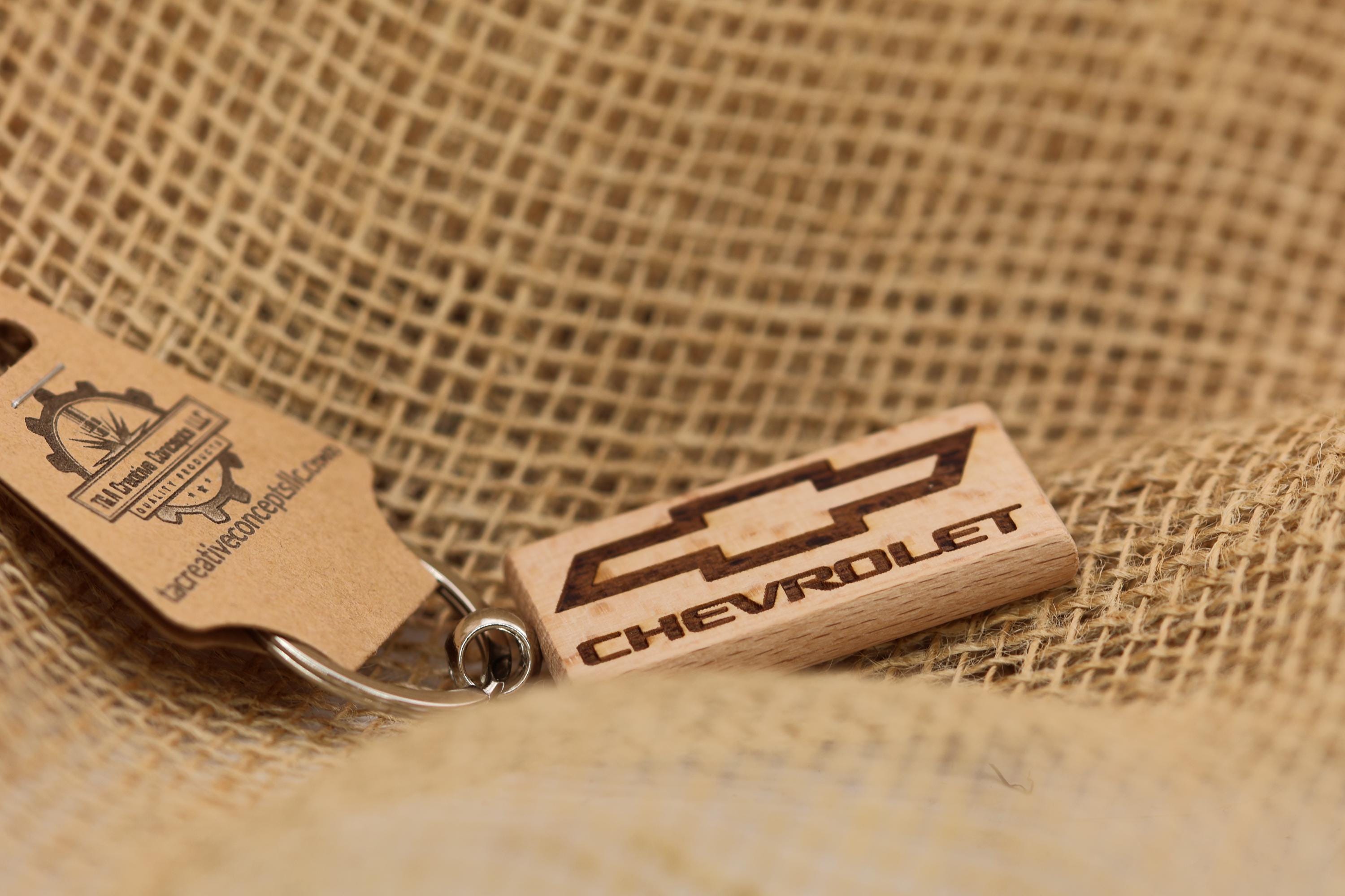 Laser Engraved Chevrolet Keychain / Bag Charm: hardwood car lover gift