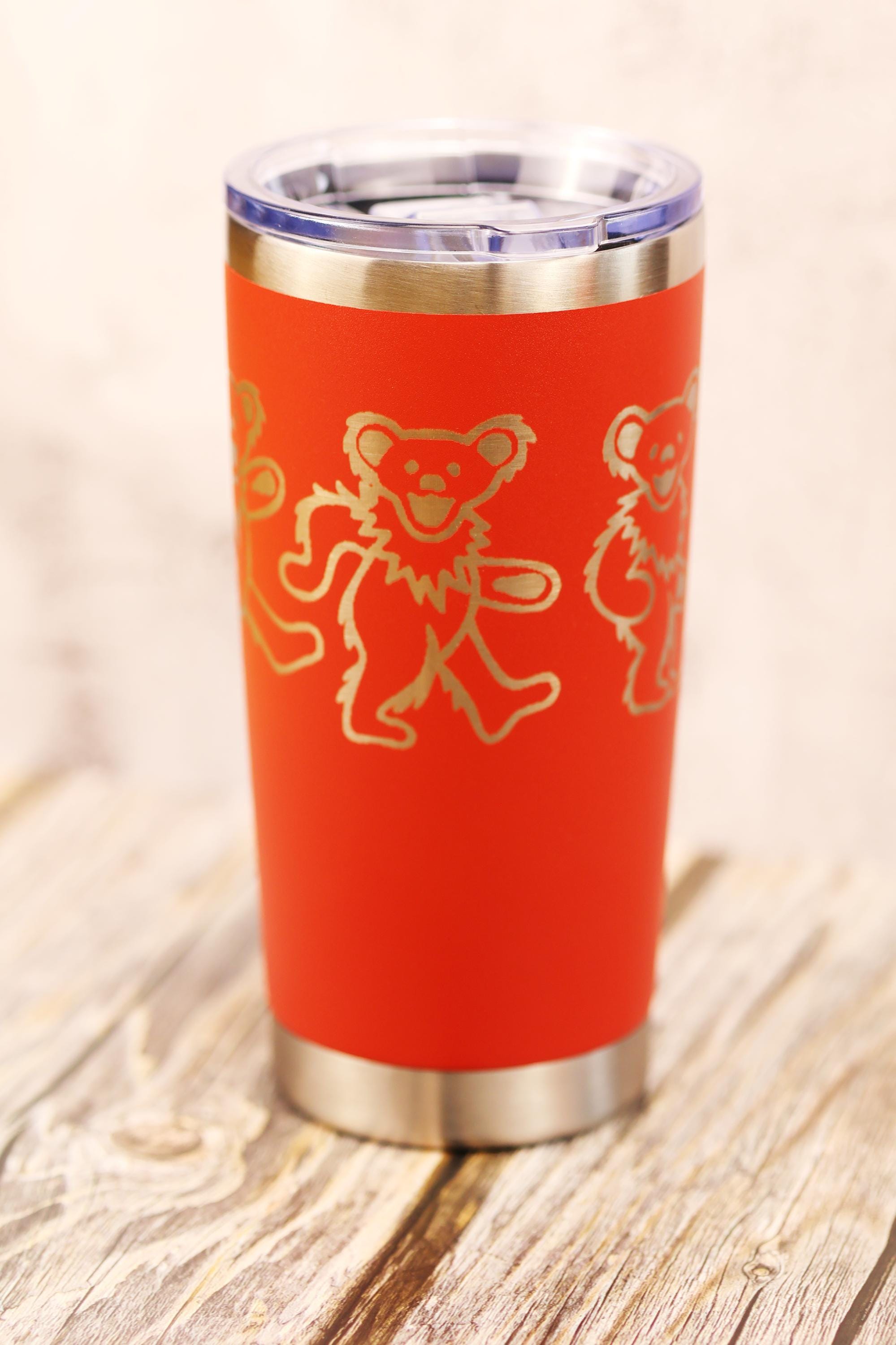 Grateful dead dancing bears 20oz laser engraved stainless steel tumbler with lid | custom color insulated cup