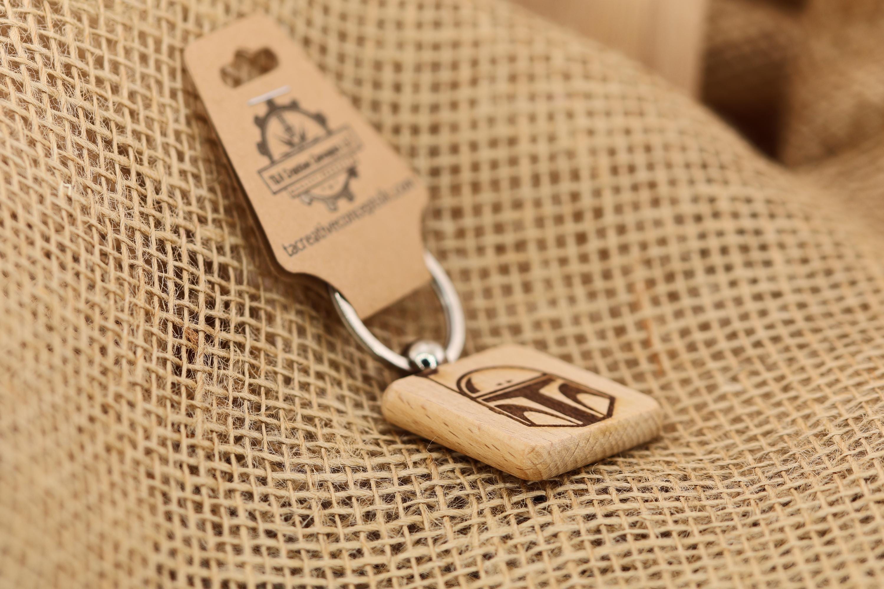 Laser Engraved Boba Fett Helmet Keychain / Bag Charm: hardwood star wars gift