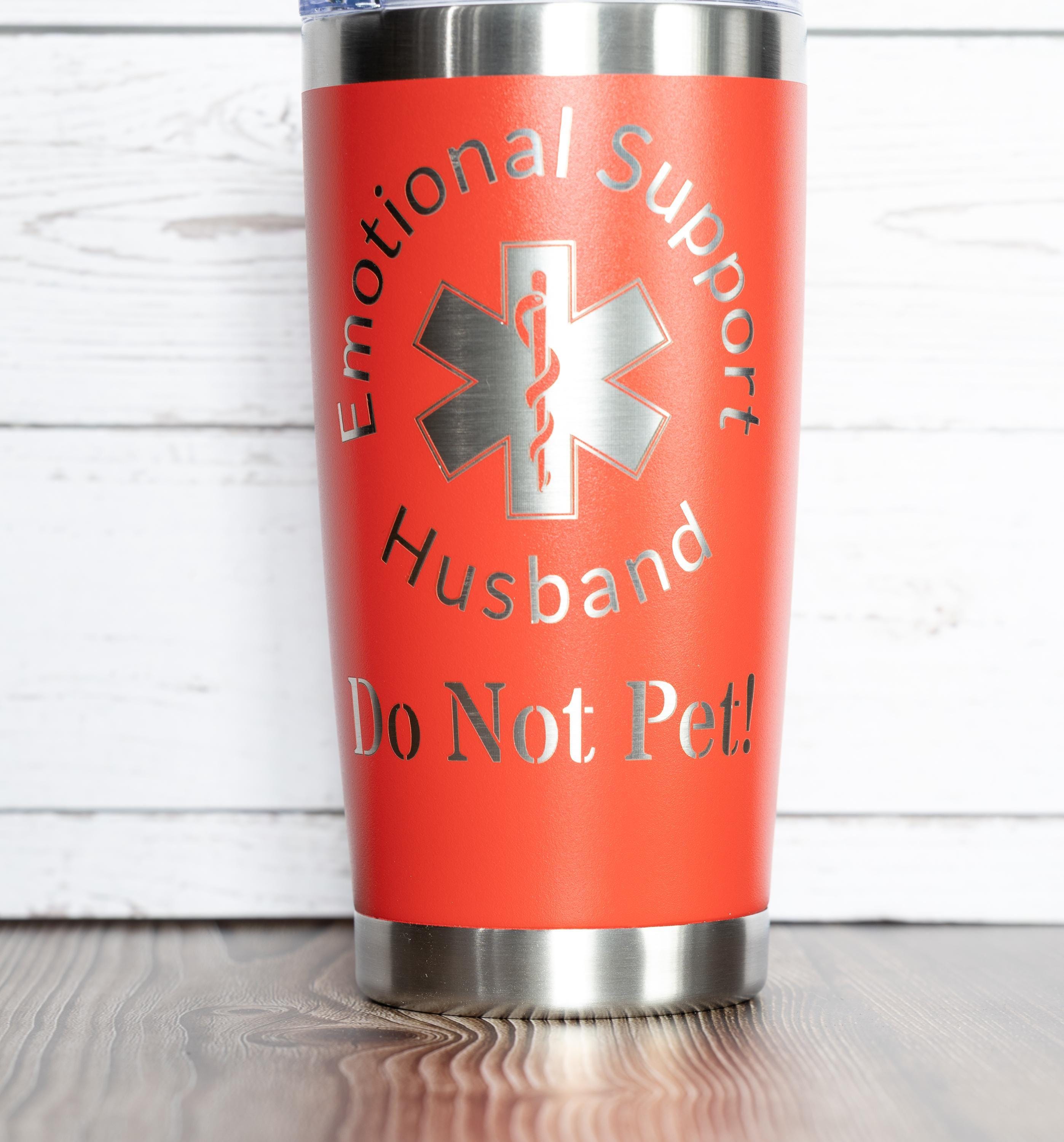 20oz emotional support husband tumbler with lid | funny laser engraved cup | do not pet joke gift | travel drinkware
