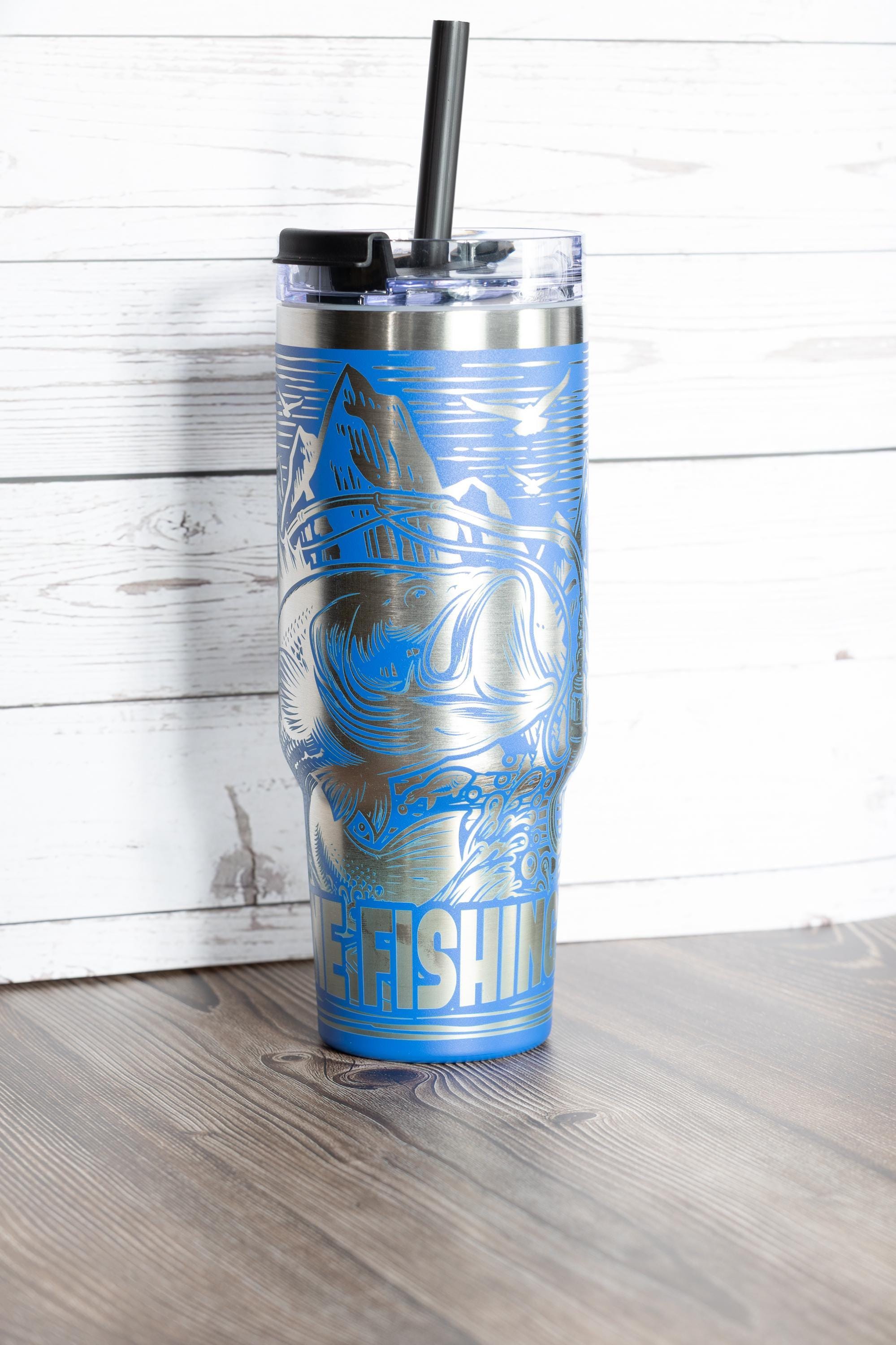 Gone fishing tumbler: laser engraved 40oz stainless steel fisherman gift