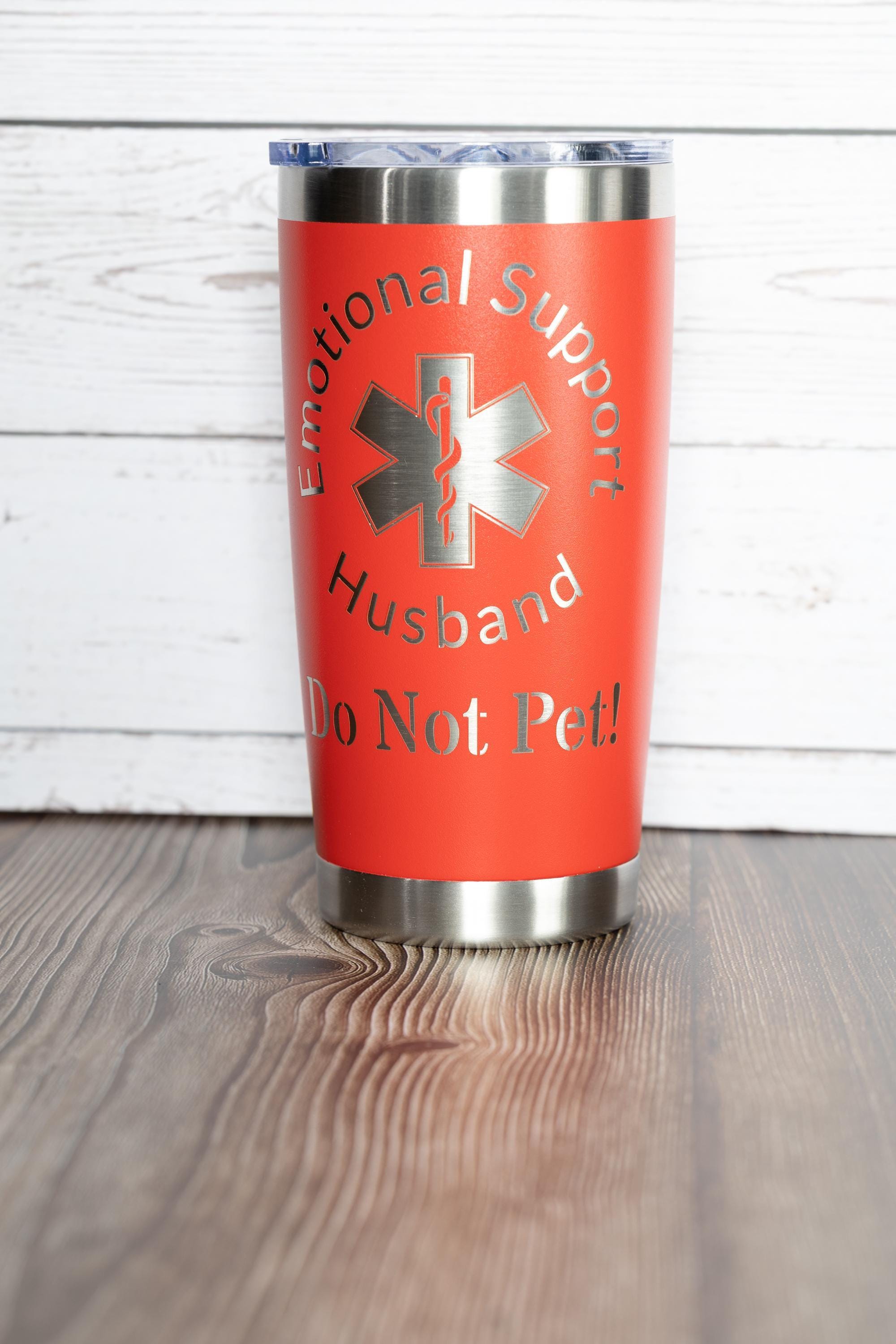 20oz emotional support husband tumbler with lid | funny laser engraved cup | do not pet joke gift | travel drinkware