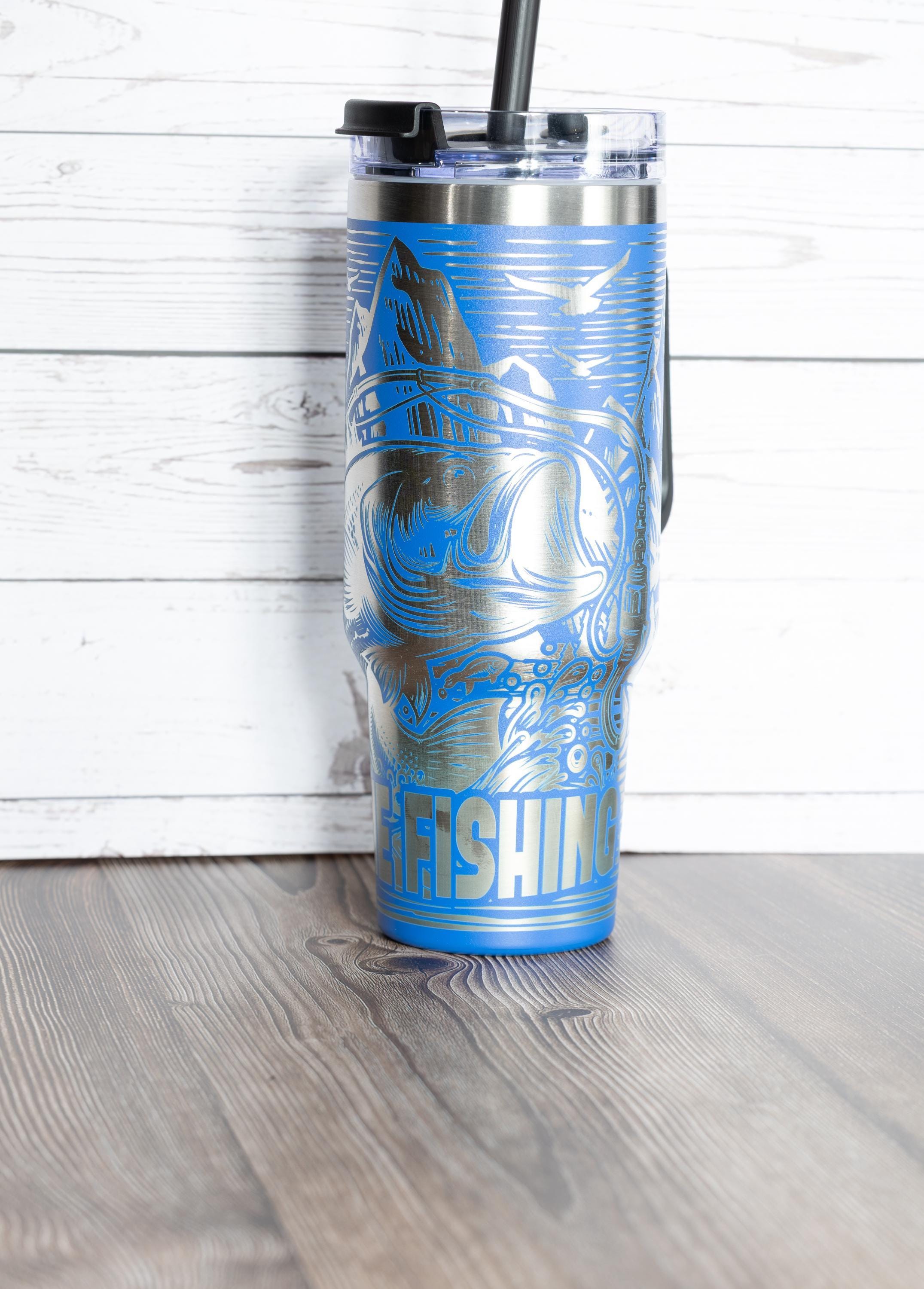 Gone fishing tumbler: laser engraved 40oz stainless steel fisherman gift