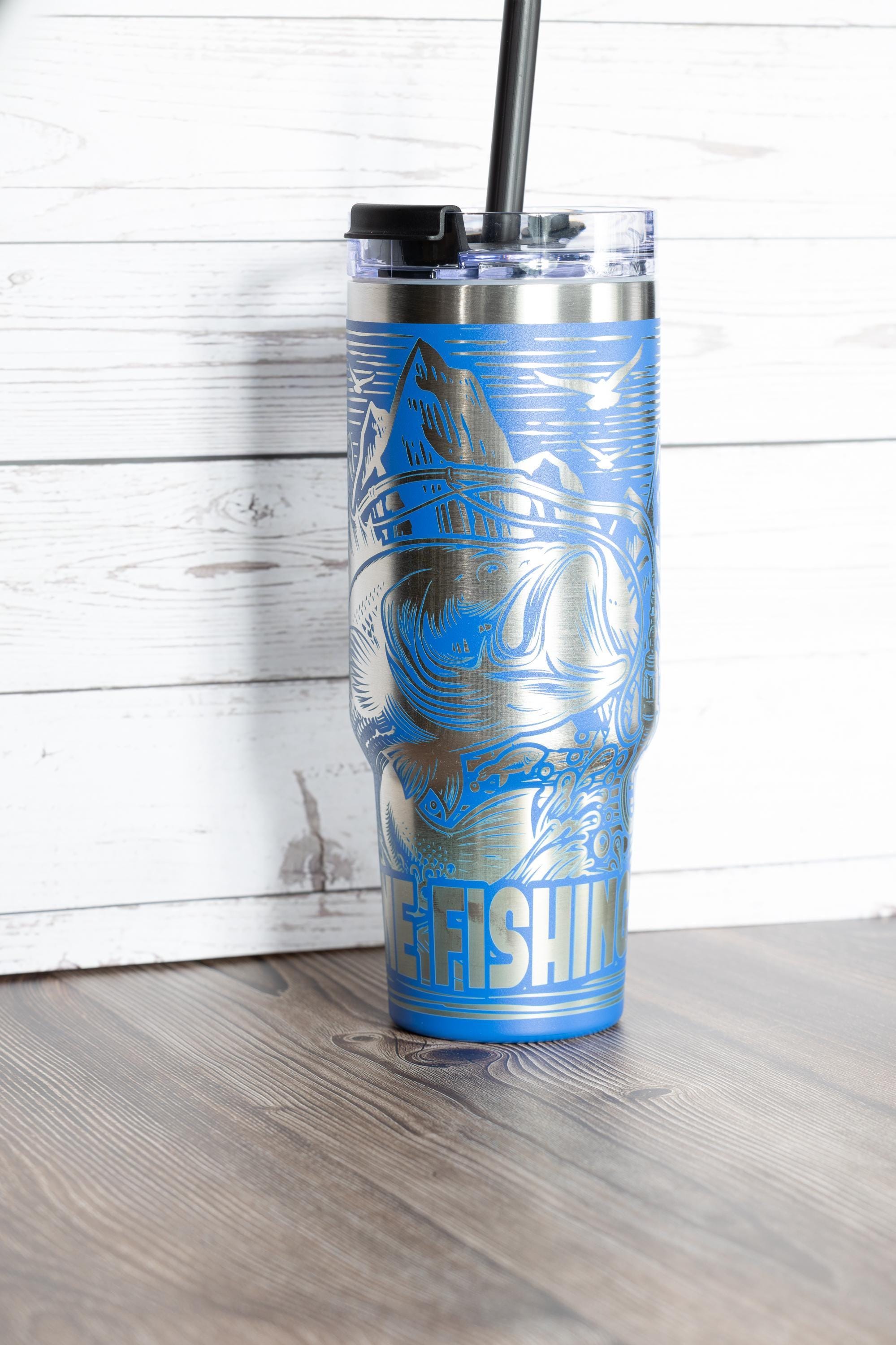 Gone fishing tumbler: laser engraved 40oz stainless steel fisherman gift