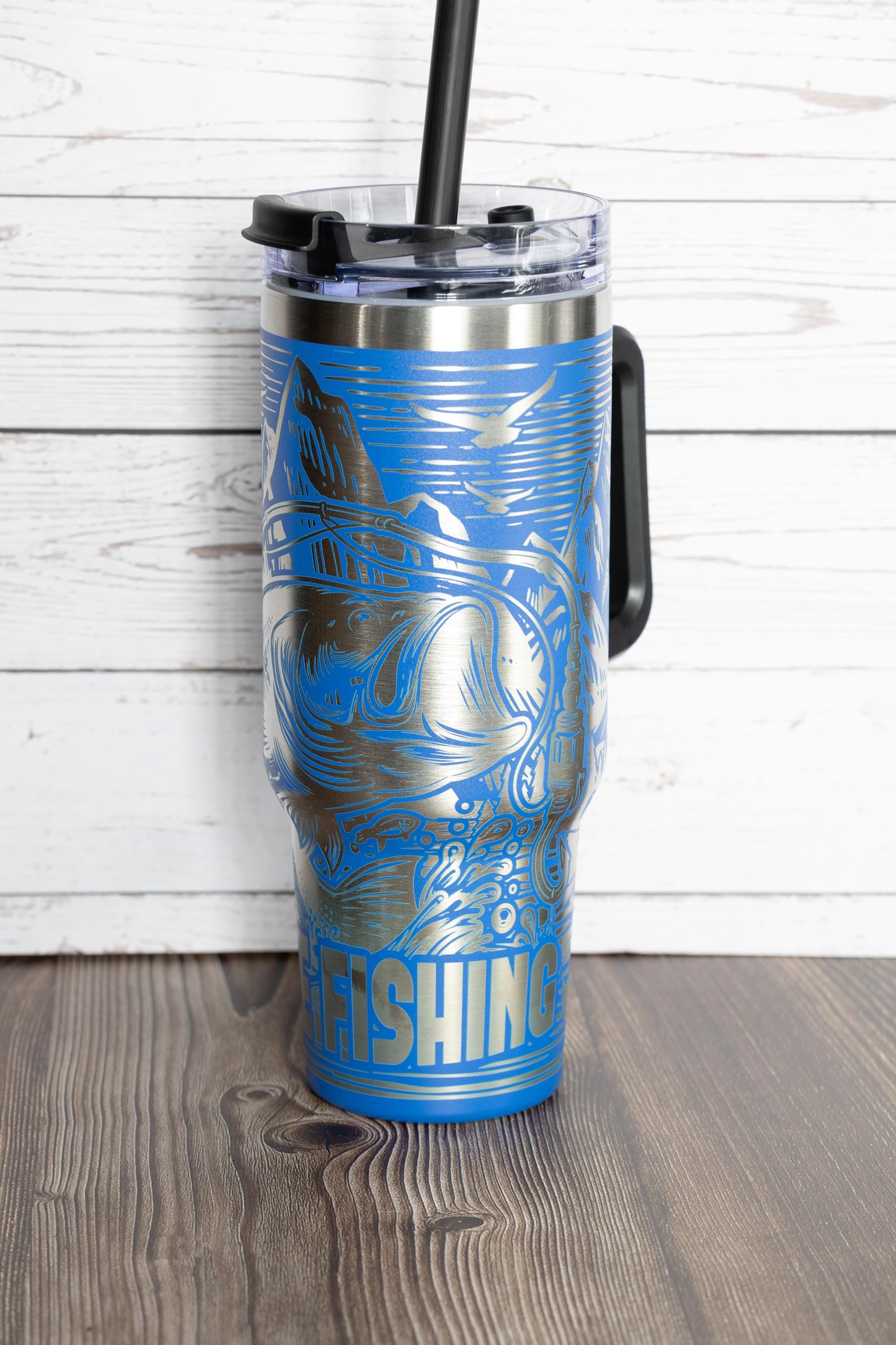 Gone fishing tumbler: laser engraved 40oz stainless steel fisherman gift