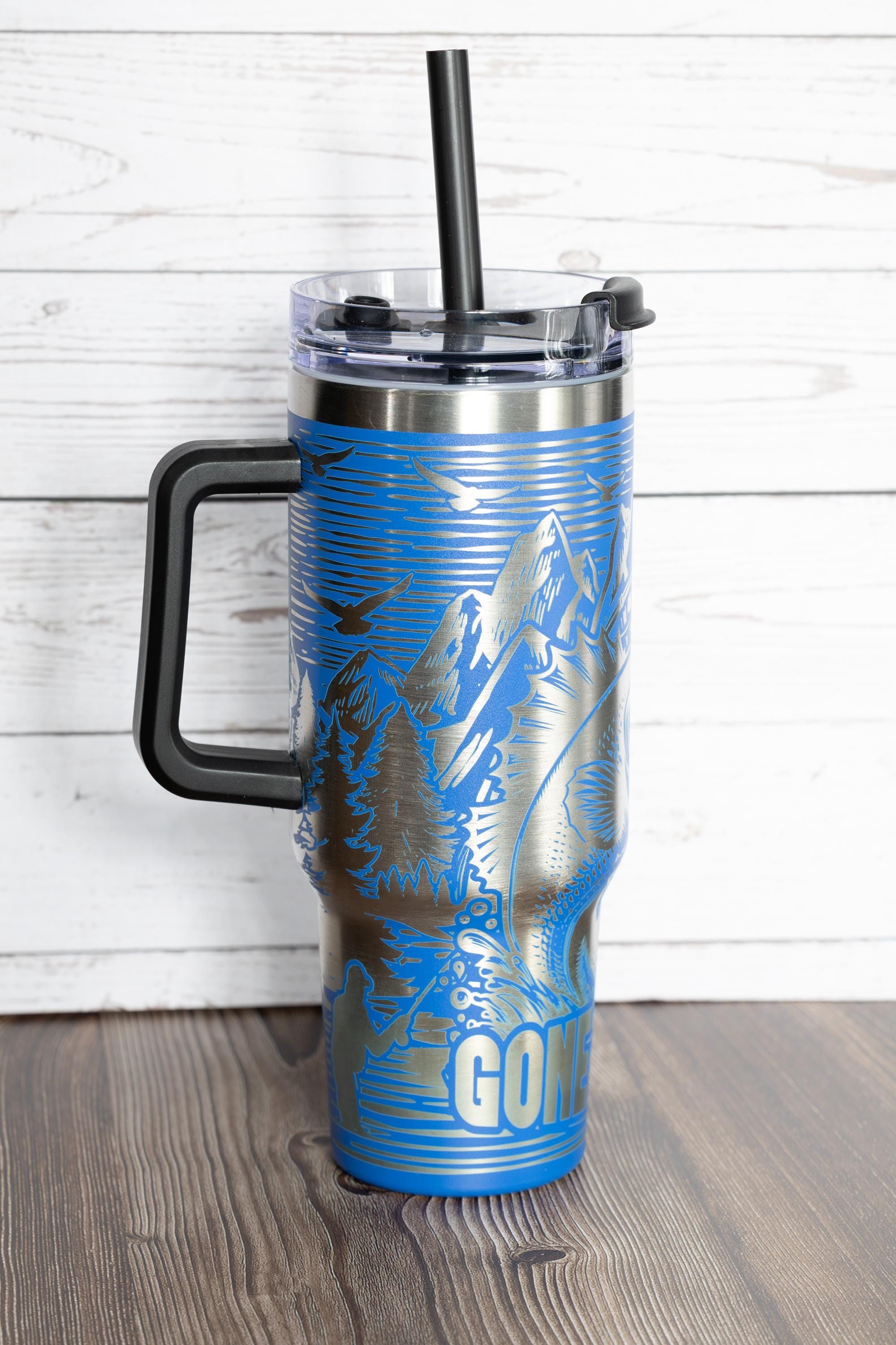 Gone fishing tumbler: laser engraved 40oz stainless steel fisherman gift