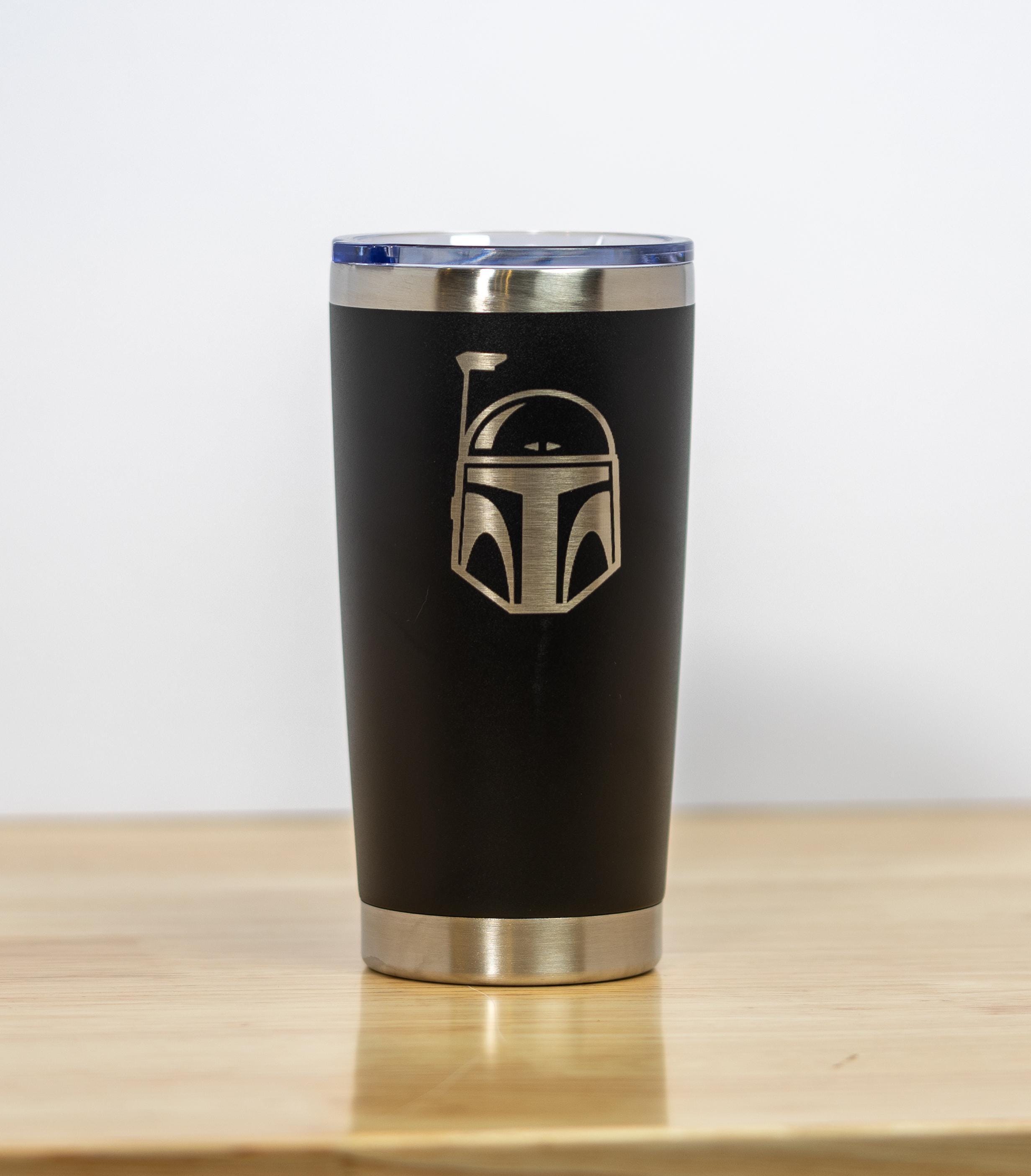Boba fett tumbler: laser engraved star wars travel cup
