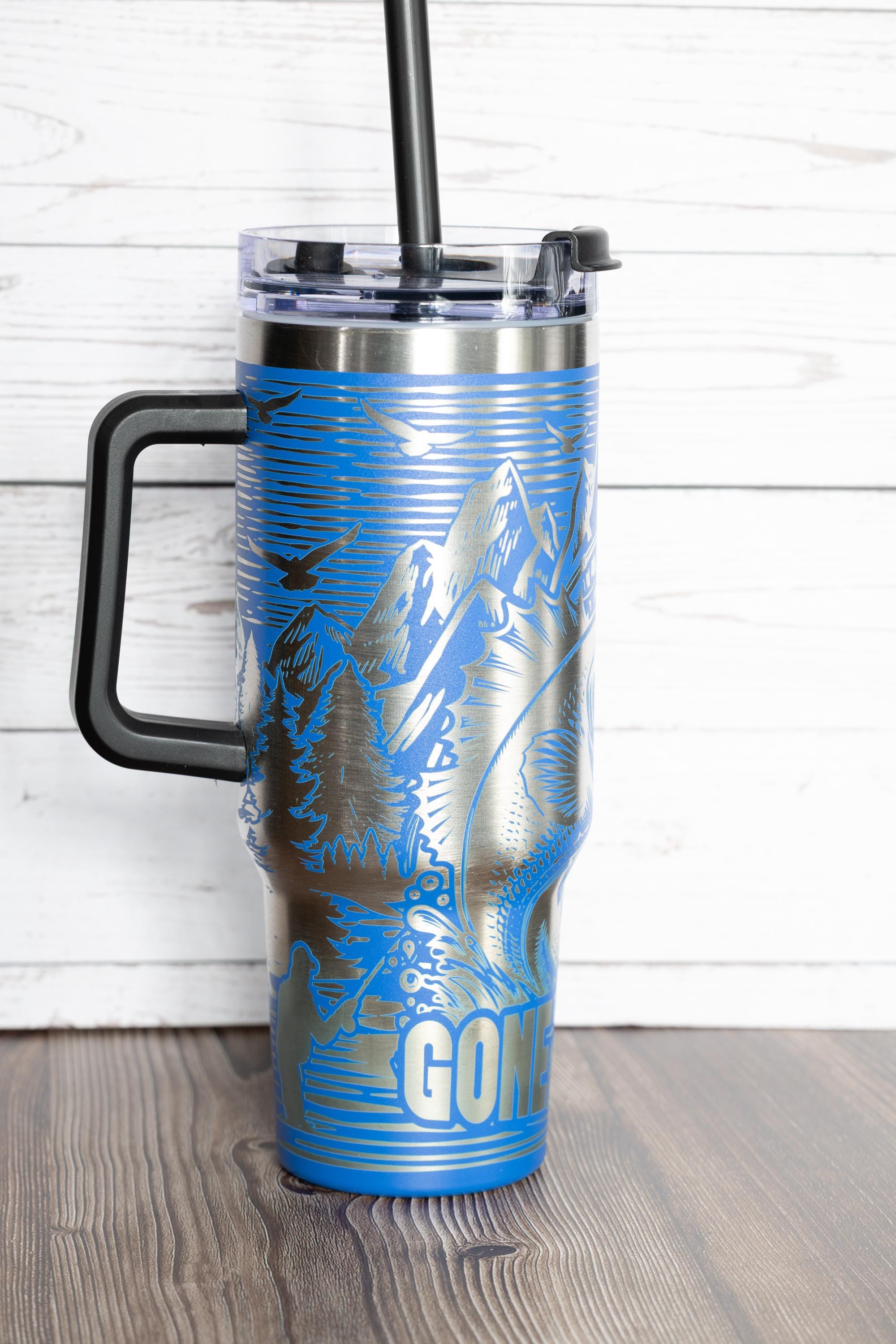 Gone fishing tumbler: laser engraved 40oz stainless steel fisherman gift