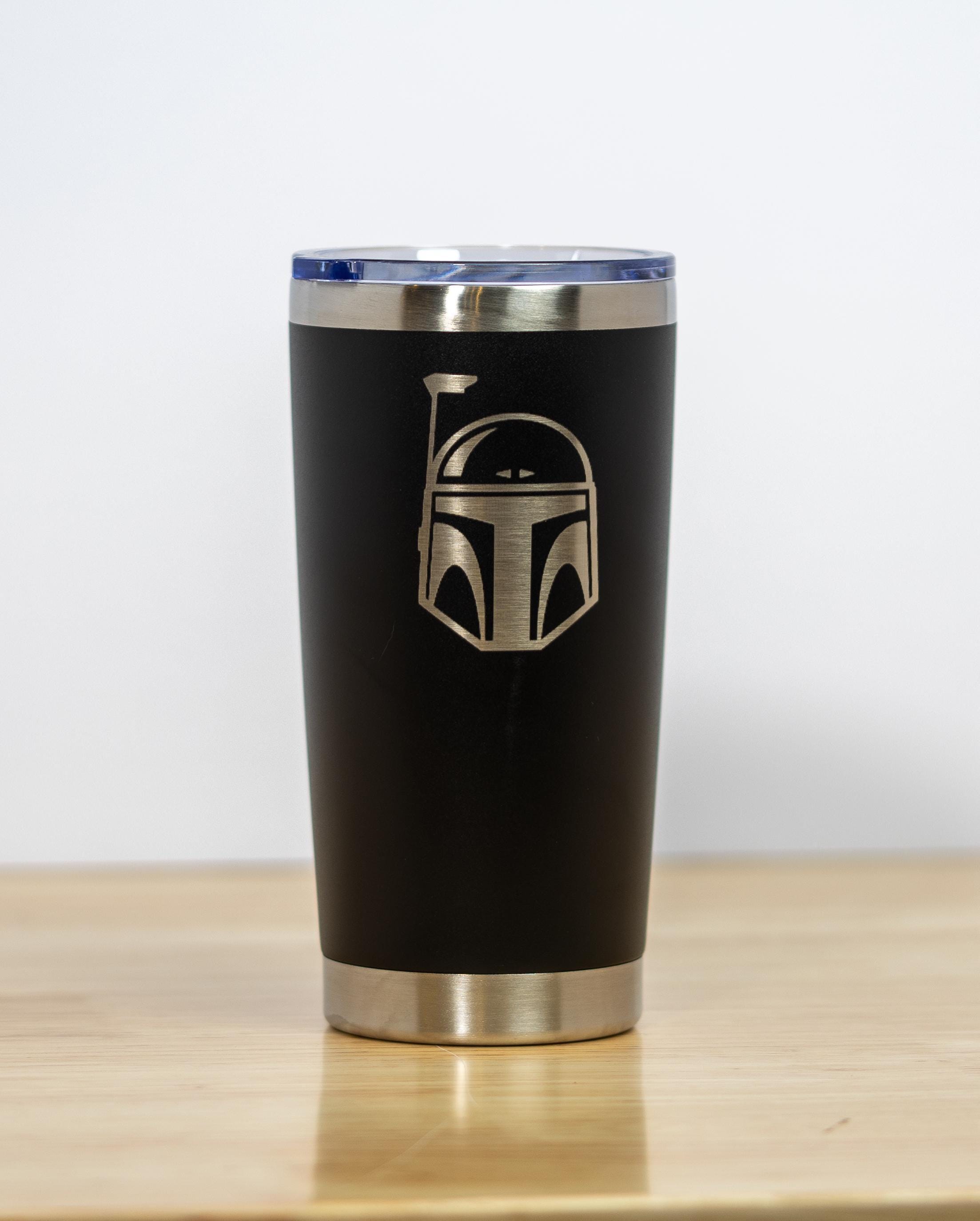 Boba fett tumbler: laser engraved star wars travel cup