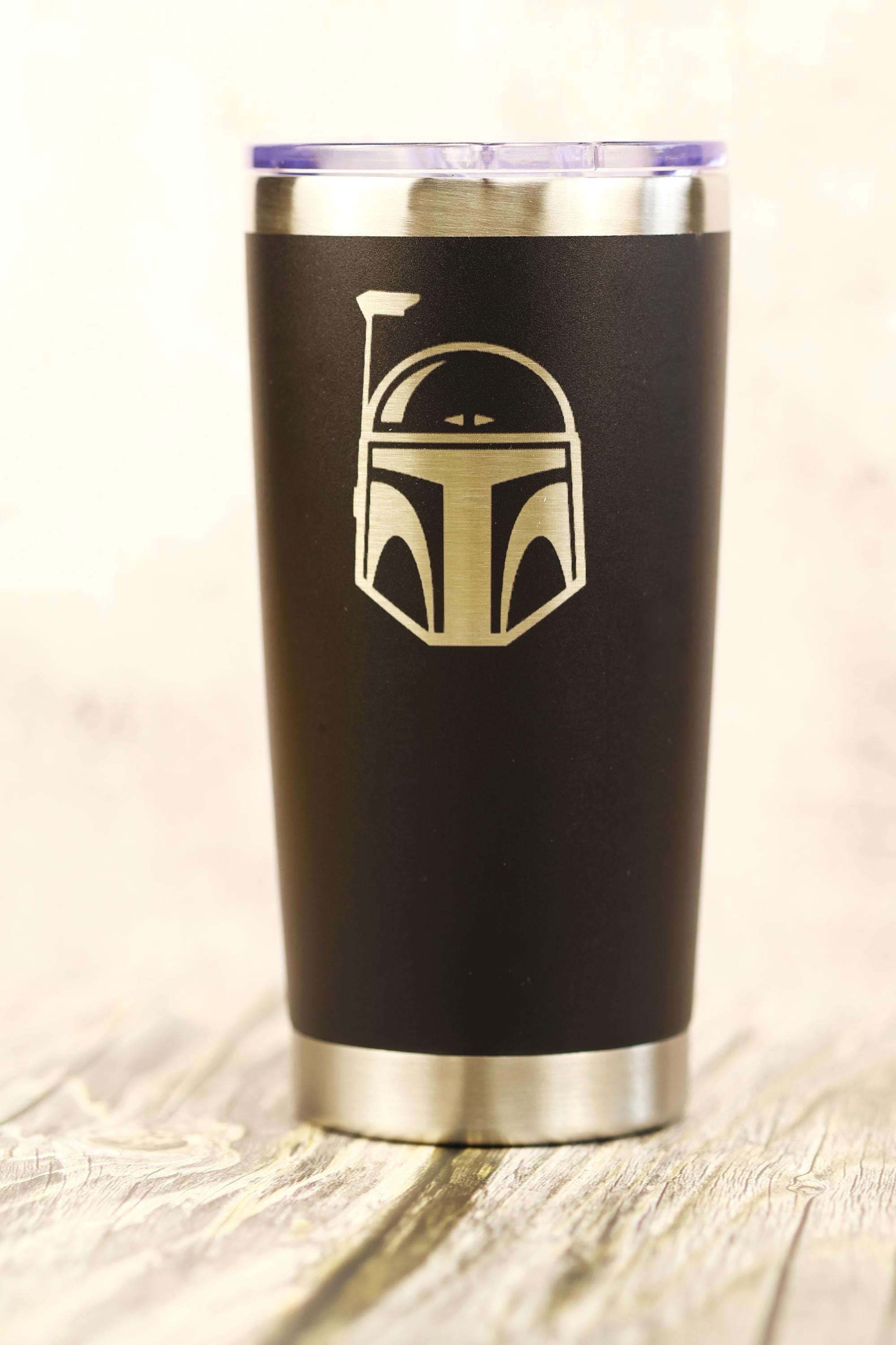 Boba fett tumbler: laser engraved star wars travel cup