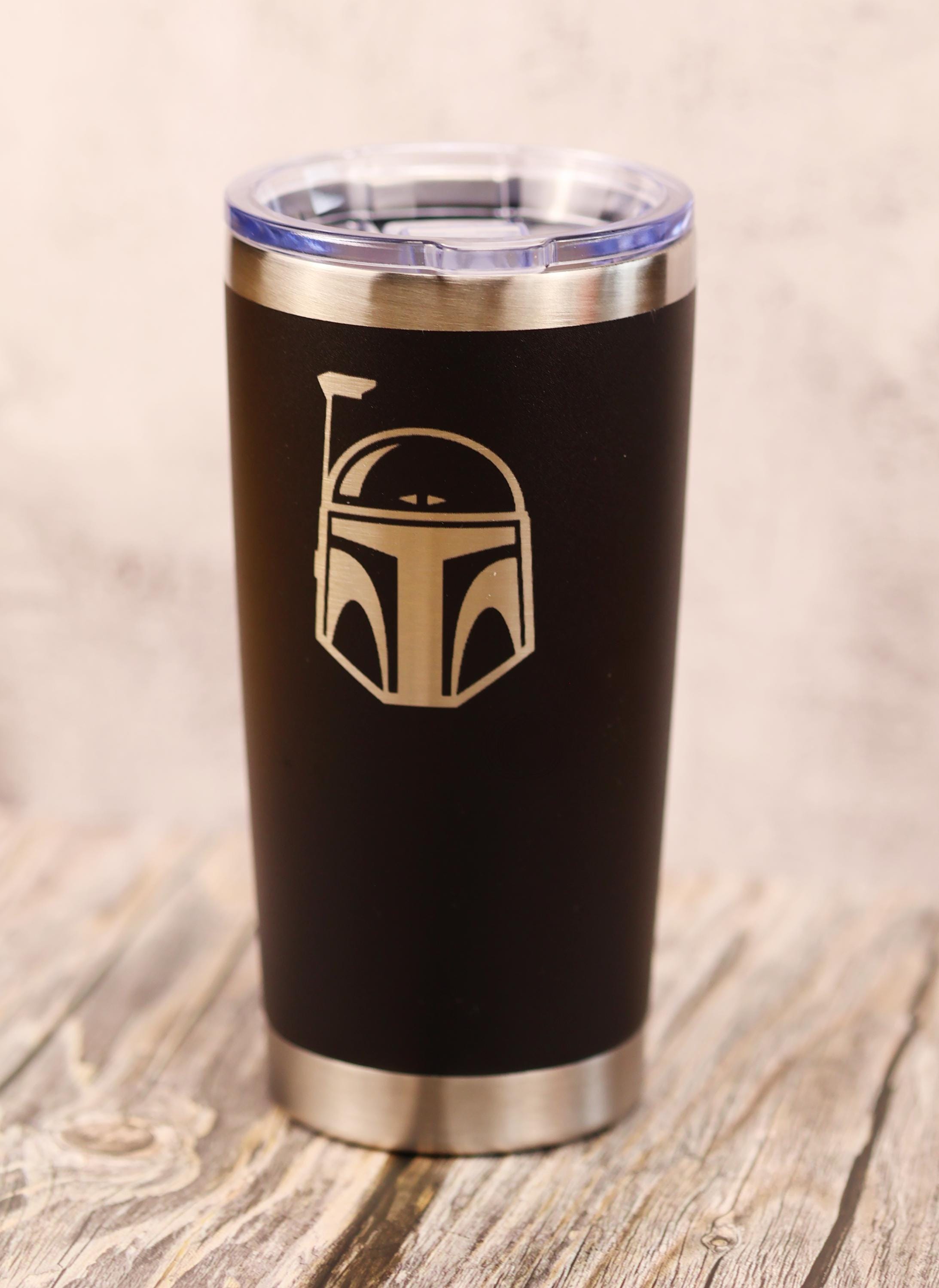 Boba fett tumbler: laser engraved star wars travel cup