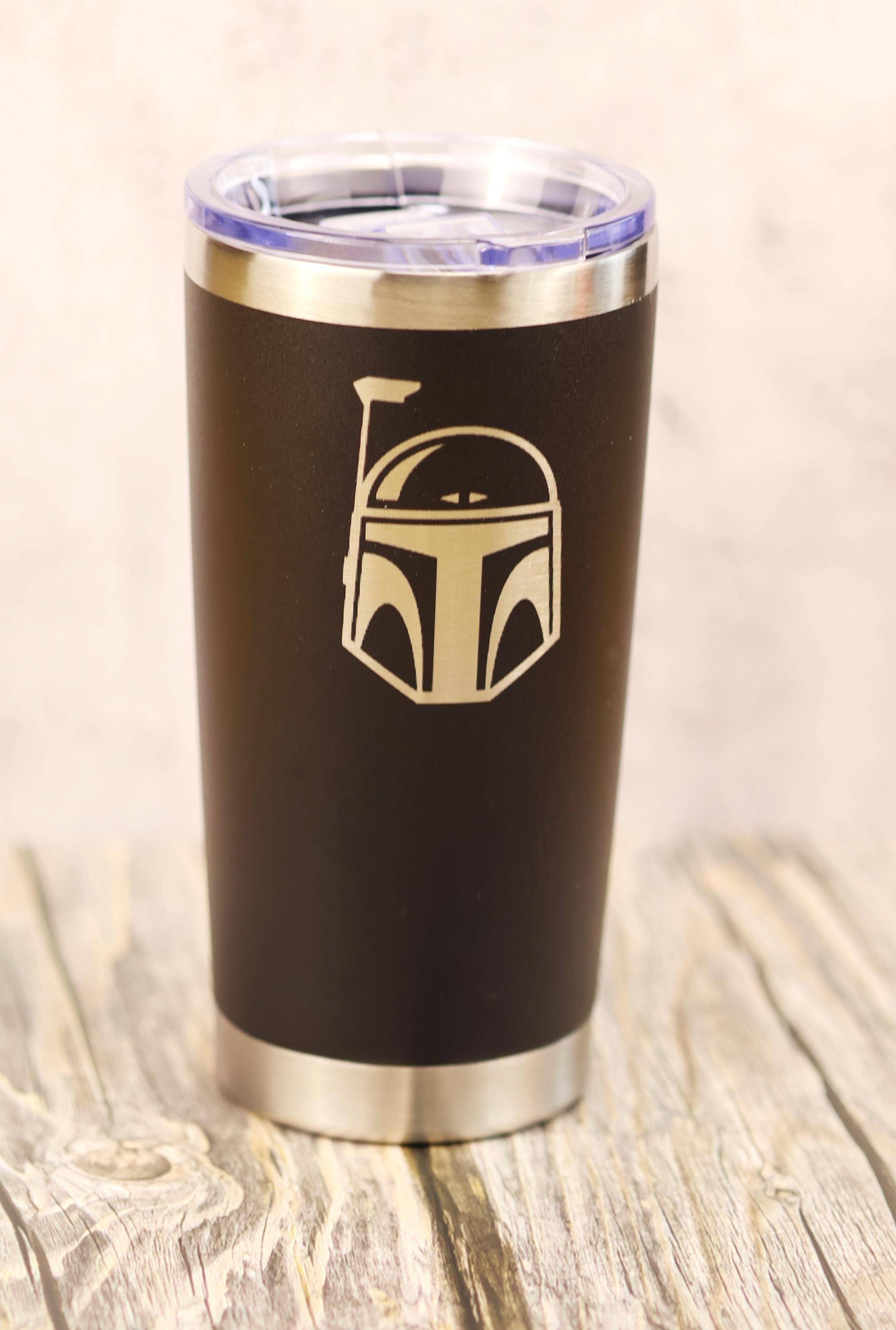 Boba fett tumbler: laser engraved star wars travel cup