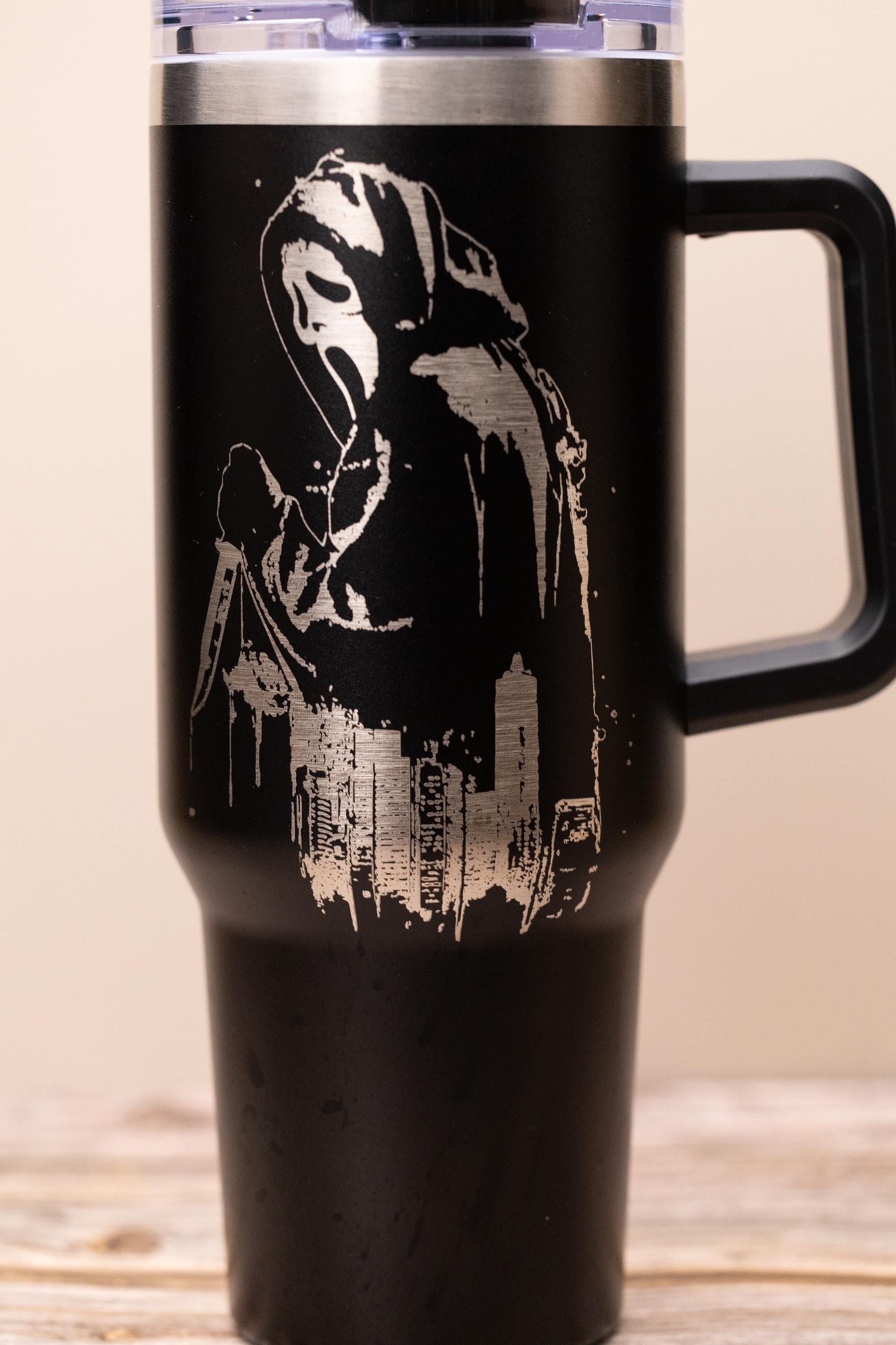 Ghost face tumbler: laser engraved scream movie stainless steel cup