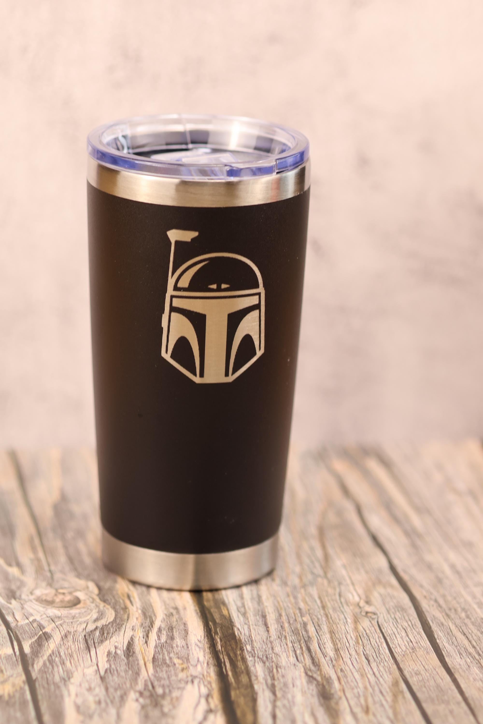 Boba fett tumbler: laser engraved star wars travel cup