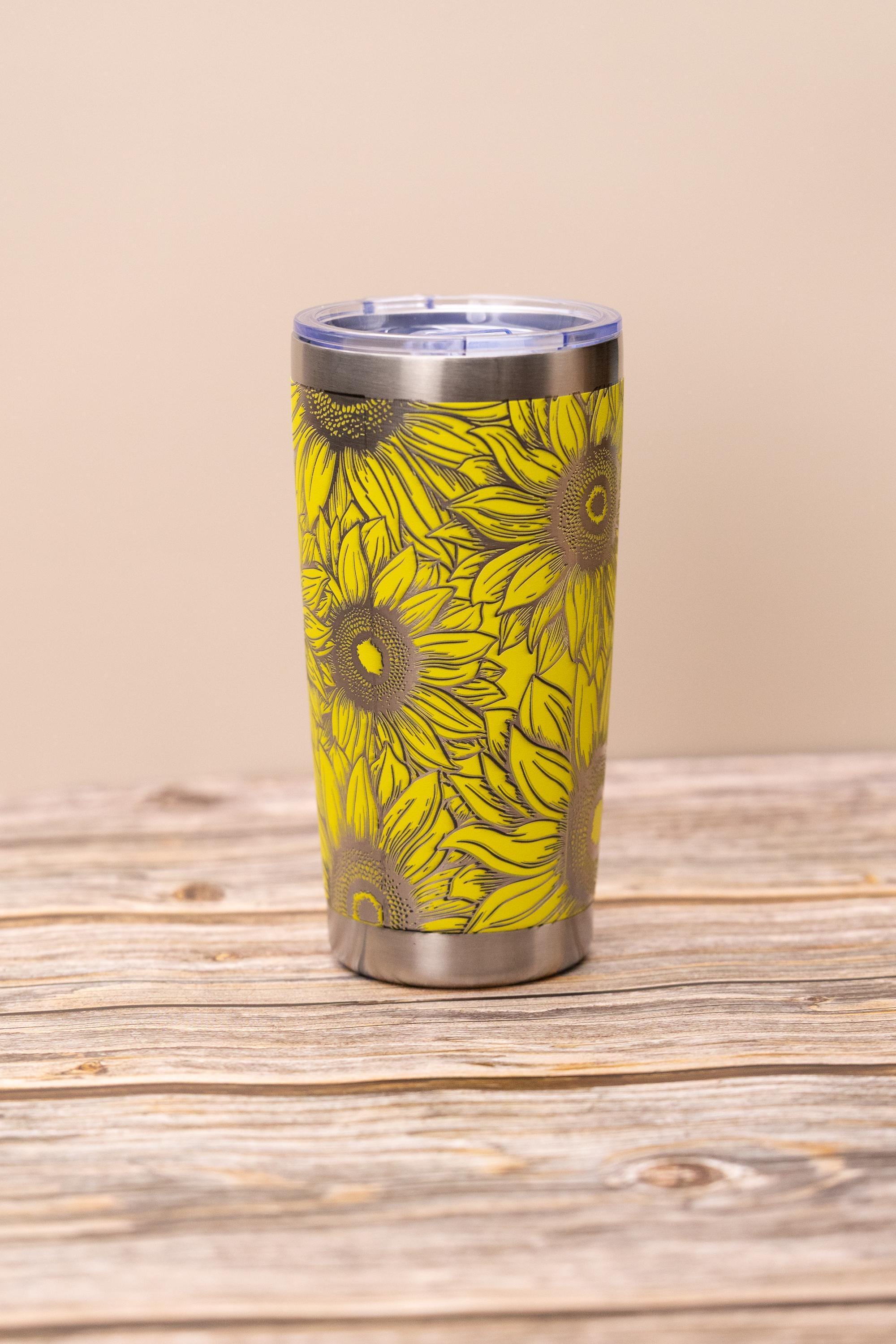 Sunflower wrap 20oz tumbler with lid | laser engraved stainless steel cup | floral nature gift for sunflower lovers