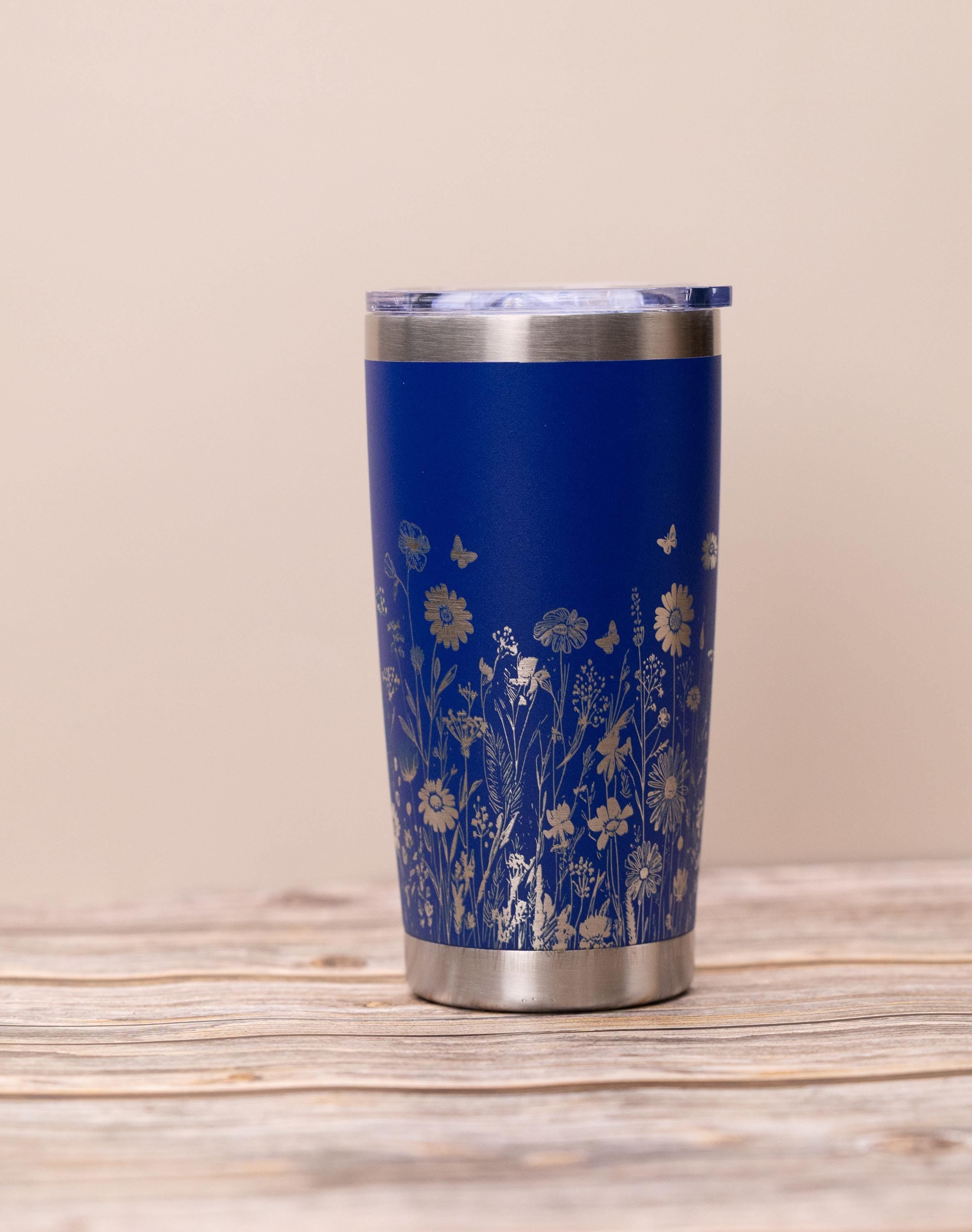 Wildflowers wrap 20oz tumbler with lid | laser engraved stainless steel cup | nature floral gift for garden & flower lovers