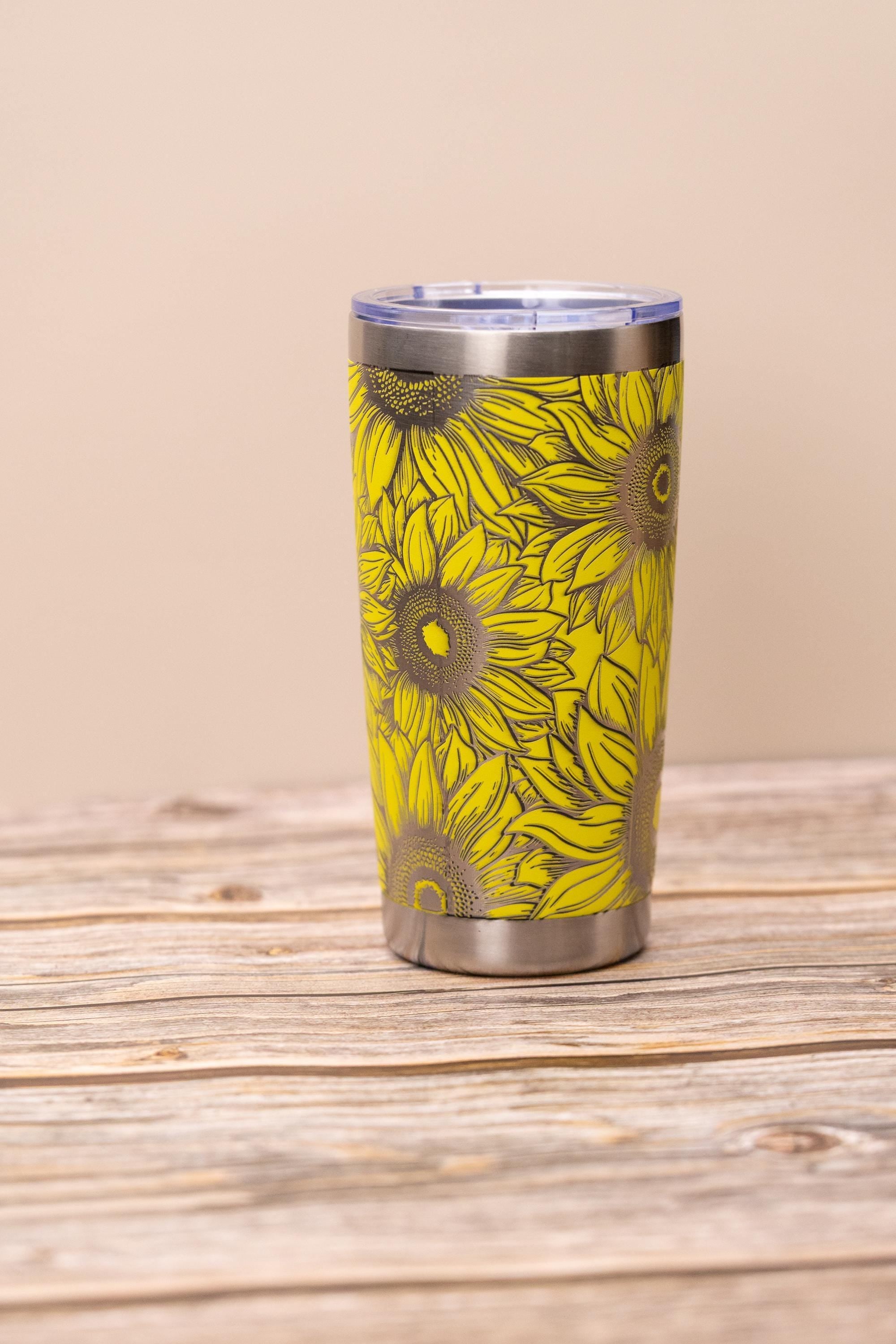 Sunflower wrap 20oz tumbler with lid | laser engraved stainless steel cup | floral nature gift for sunflower lovers