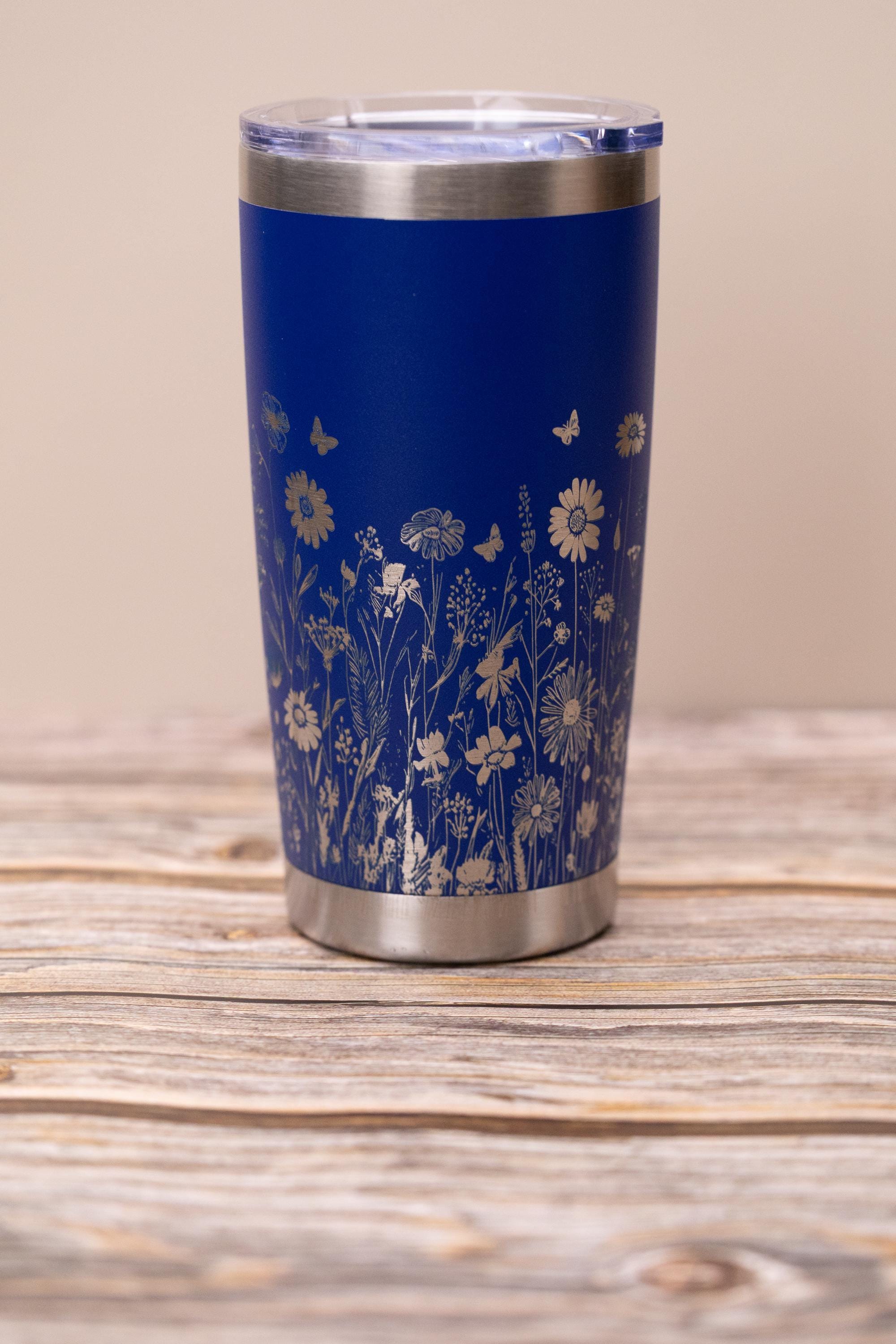 Wildflowers wrap 20oz tumbler with lid | laser engraved stainless steel cup | nature floral gift for garden & flower lovers