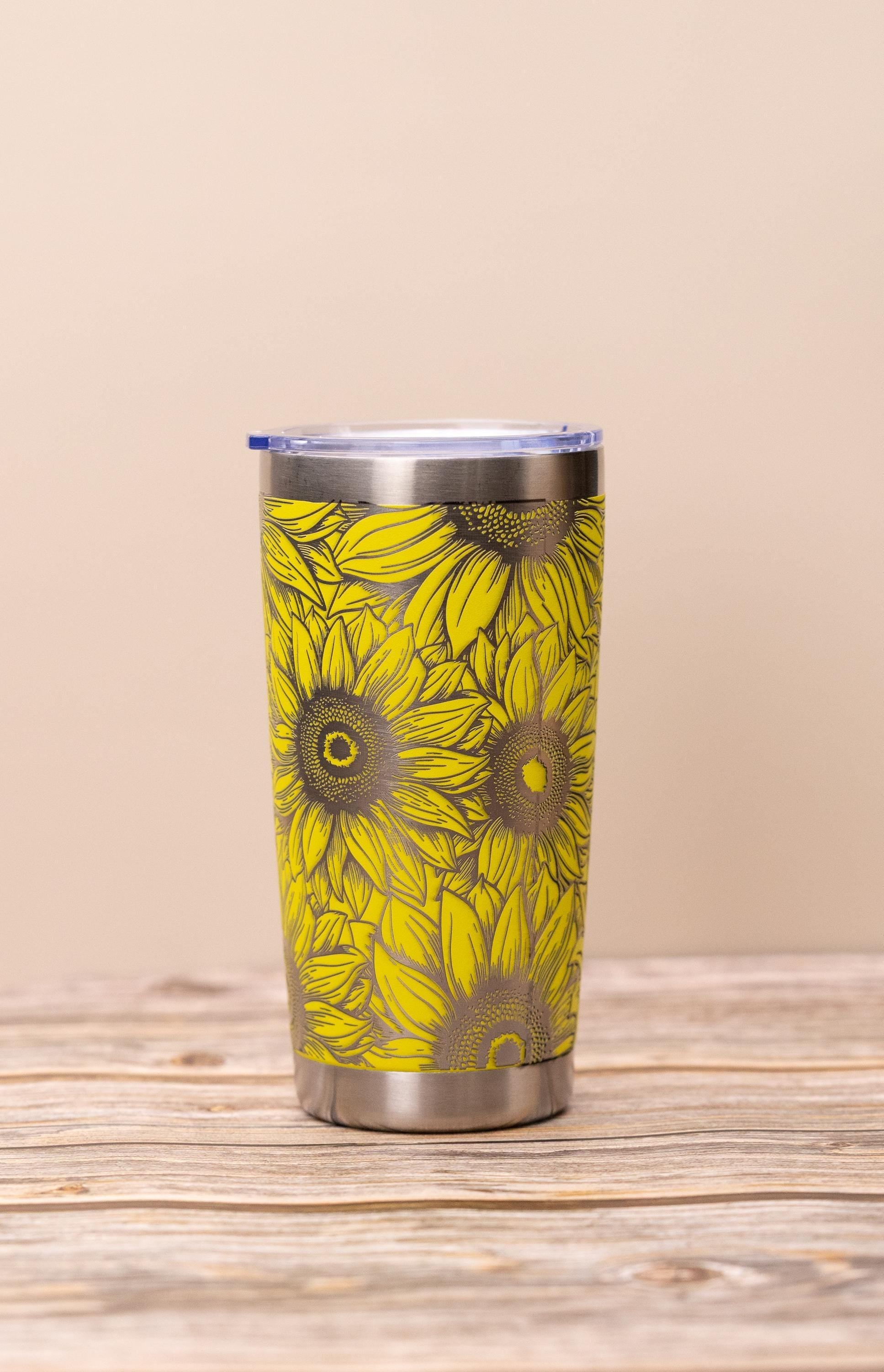Sunflower wrap 20oz tumbler with lid | laser engraved stainless steel cup | floral nature gift for sunflower lovers