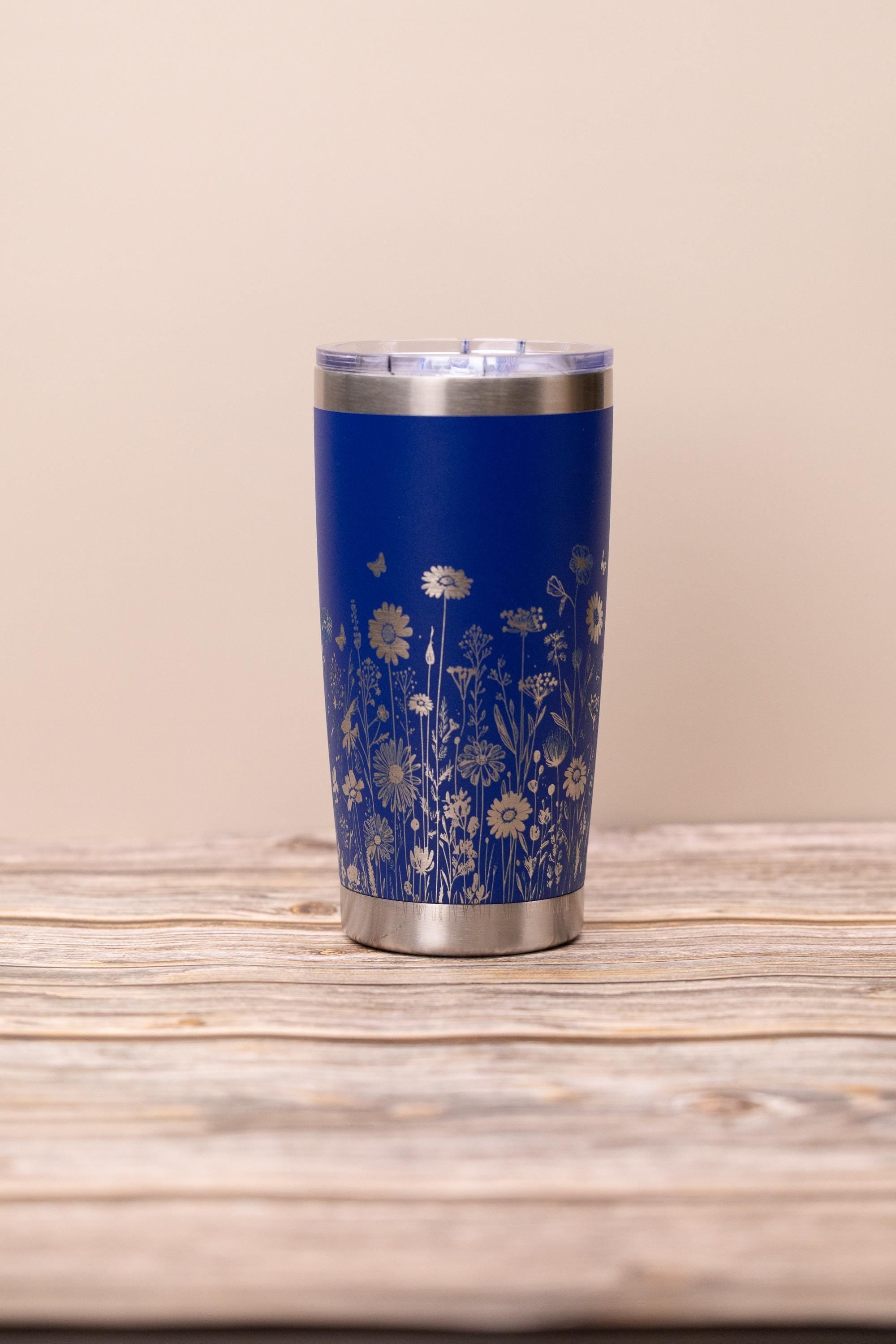 Wildflowers wrap 20oz tumbler with lid | laser engraved stainless steel cup | nature floral gift for garden & flower lovers