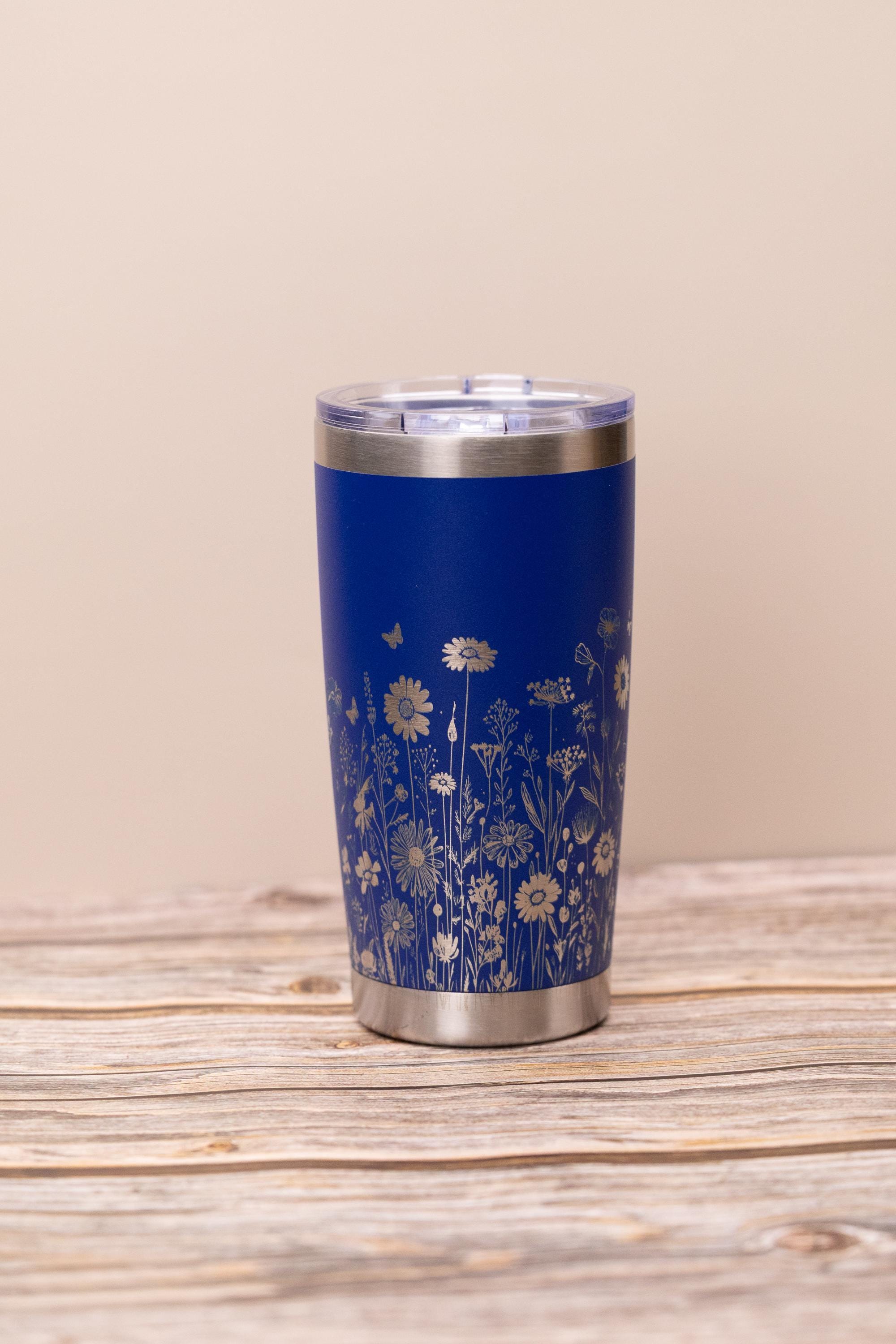 Wildflowers wrap 20oz tumbler with lid | laser engraved stainless steel cup | nature floral gift for garden & flower lovers
