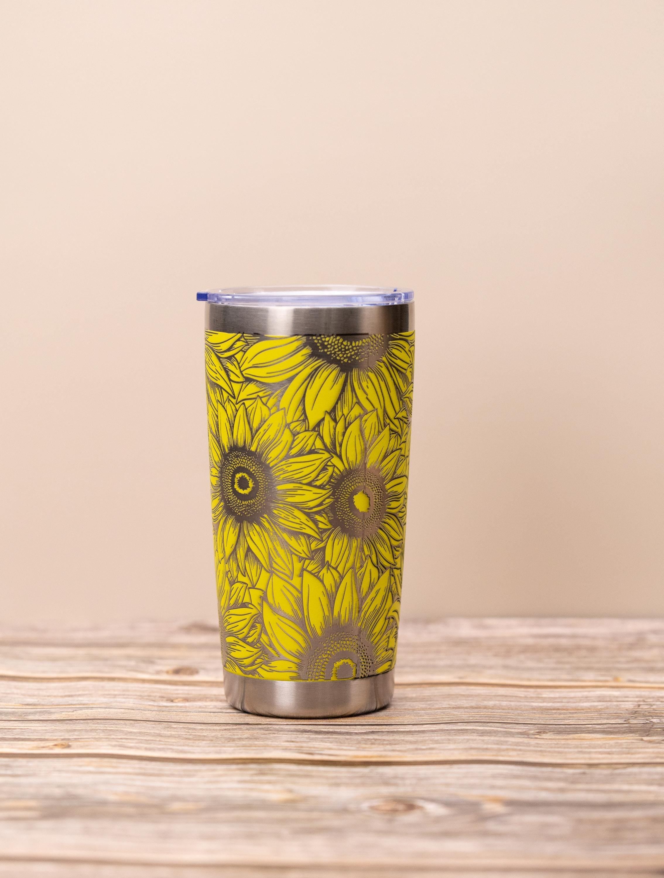 Sunflower wrap 20oz tumbler with lid | laser engraved stainless steel cup | floral nature gift for sunflower lovers