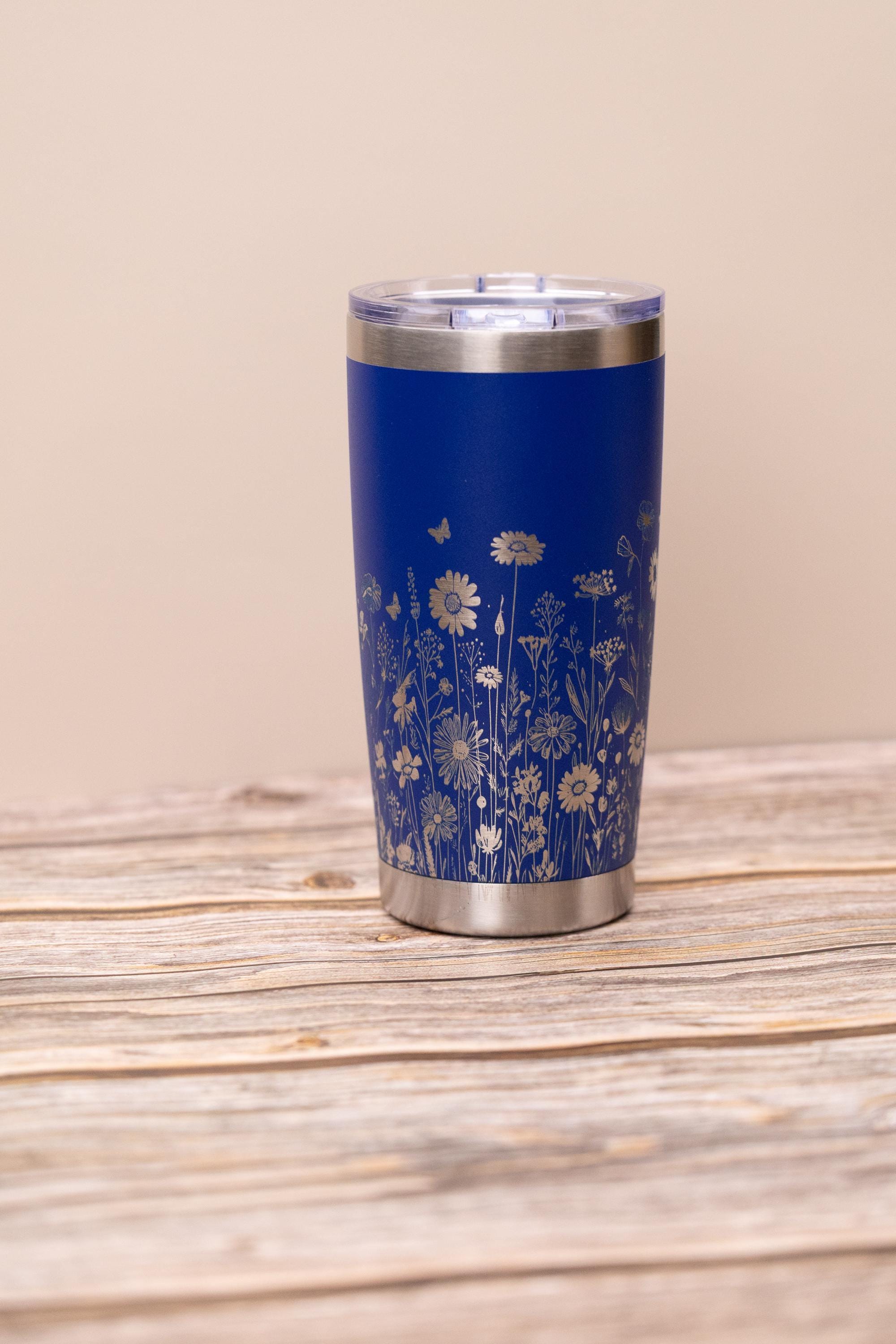 Wildflowers wrap 20oz tumbler with lid | laser engraved stainless steel cup | nature floral gift for garden & flower lovers