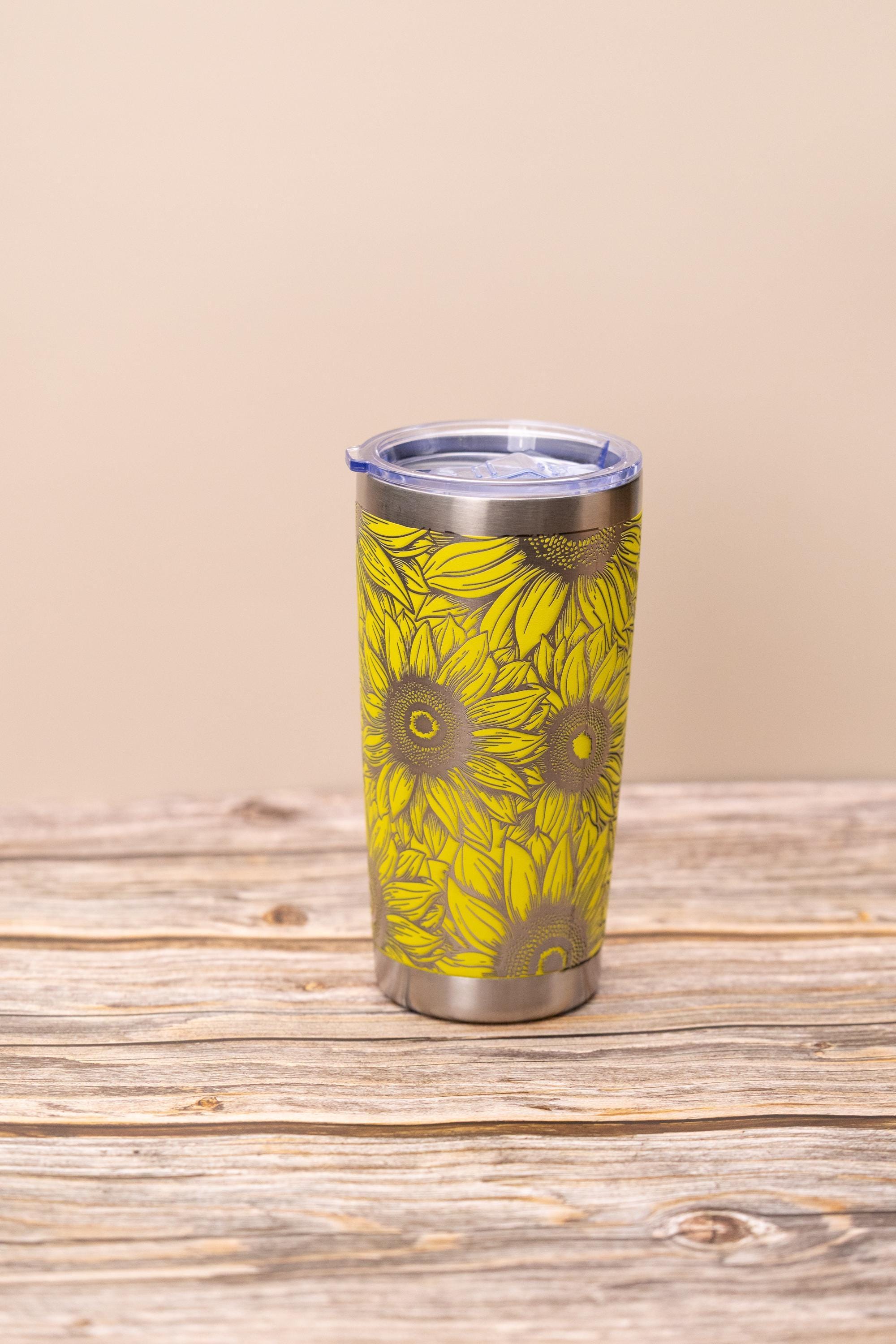 Sunflower wrap 20oz tumbler with lid | laser engraved stainless steel cup | floral nature gift for sunflower lovers