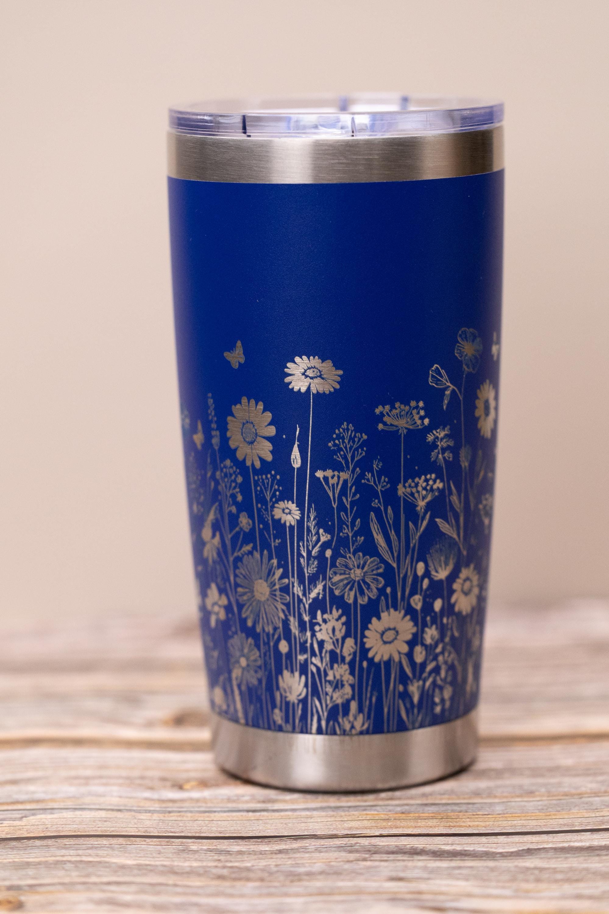 Wildflowers wrap 20oz tumbler with lid | laser engraved stainless steel cup | nature floral gift for garden & flower lovers