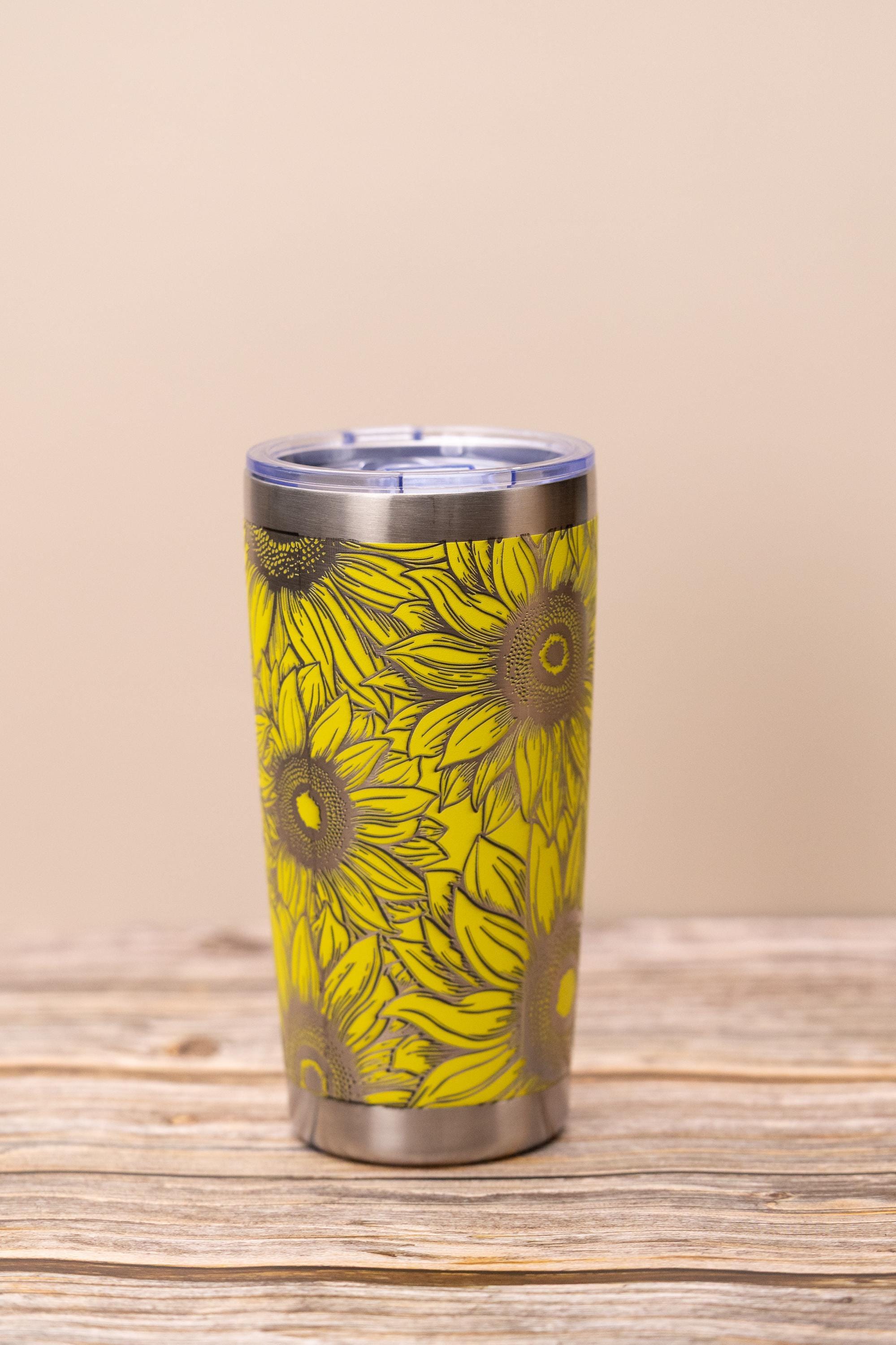 Sunflower wrap 20oz tumbler with lid | laser engraved stainless steel cup | floral nature gift for sunflower lovers