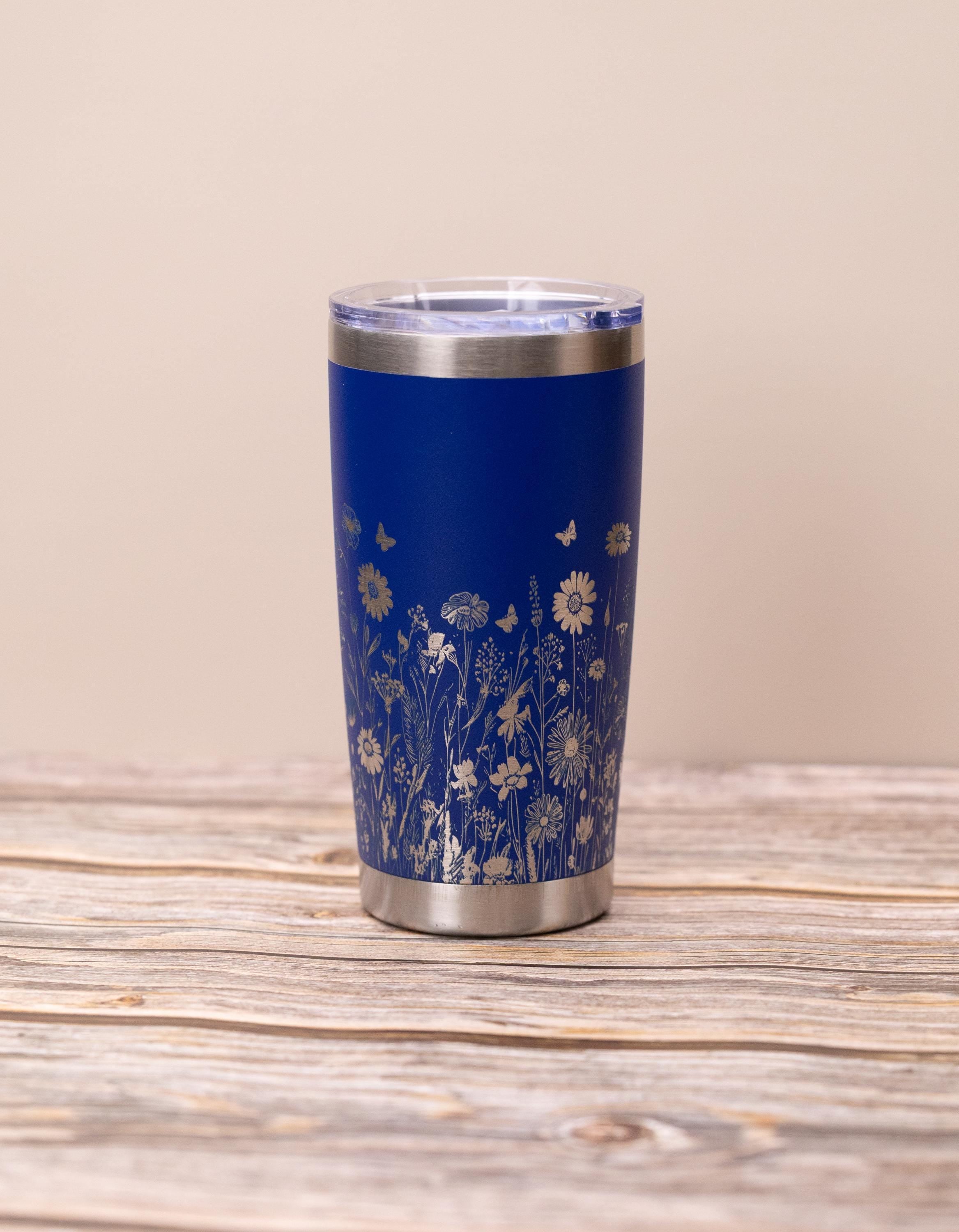 Wildflowers wrap 20oz tumbler with lid | laser engraved stainless steel cup | nature floral gift for garden & flower lovers