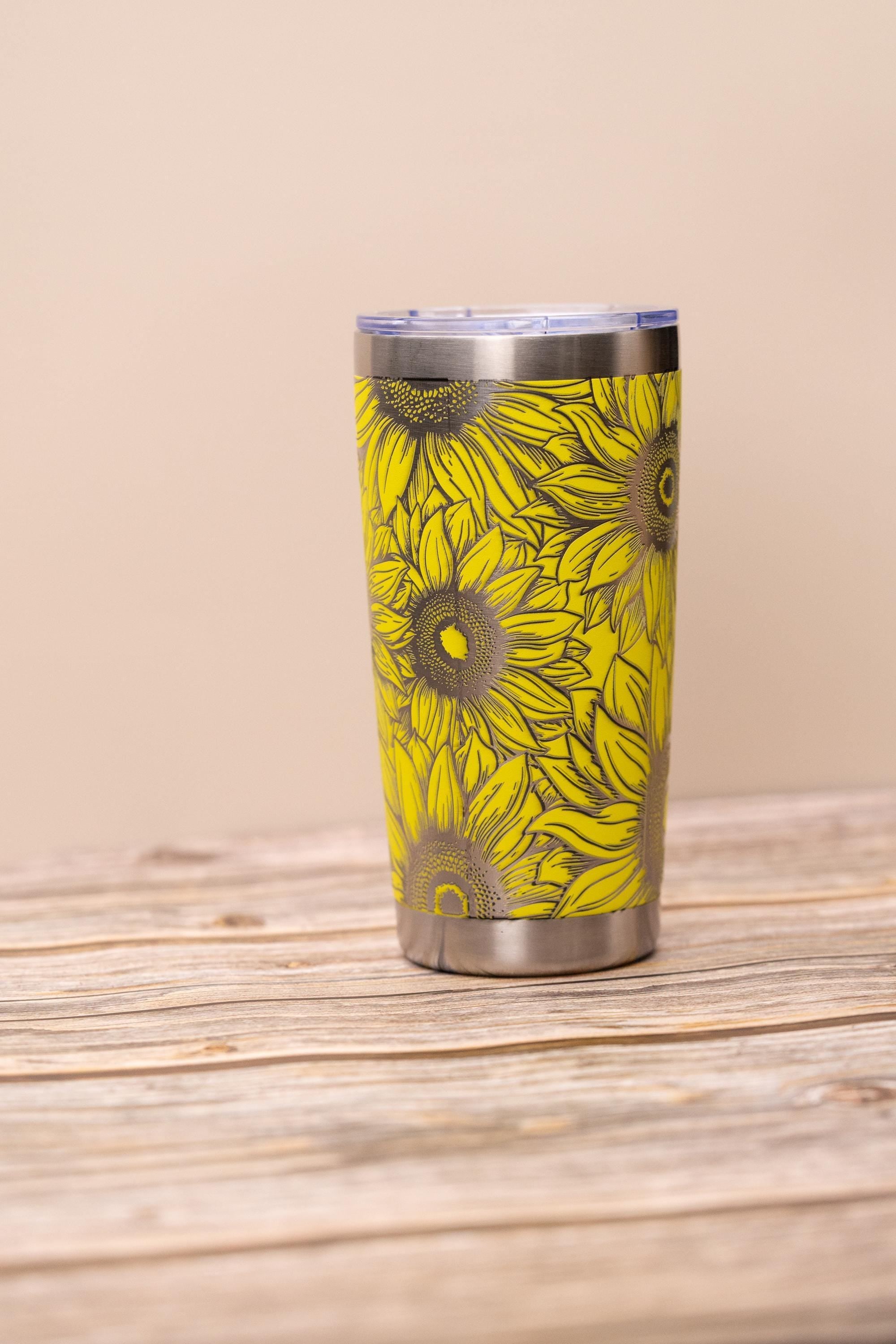 Sunflower wrap 20oz tumbler with lid | laser engraved stainless steel cup | floral nature gift for sunflower lovers