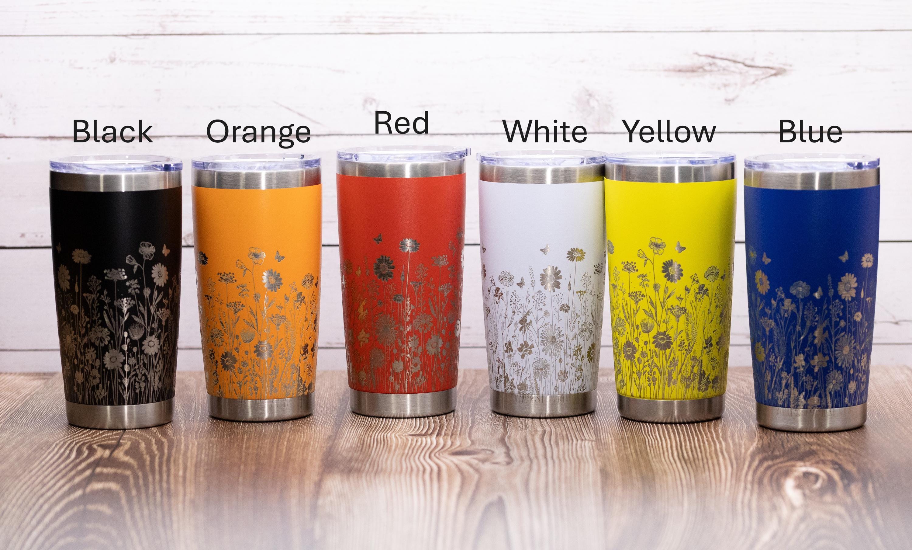 Wildflowers wrap 20oz tumbler with lid | laser engraved stainless steel cup | nature floral gift for garden & flower lovers