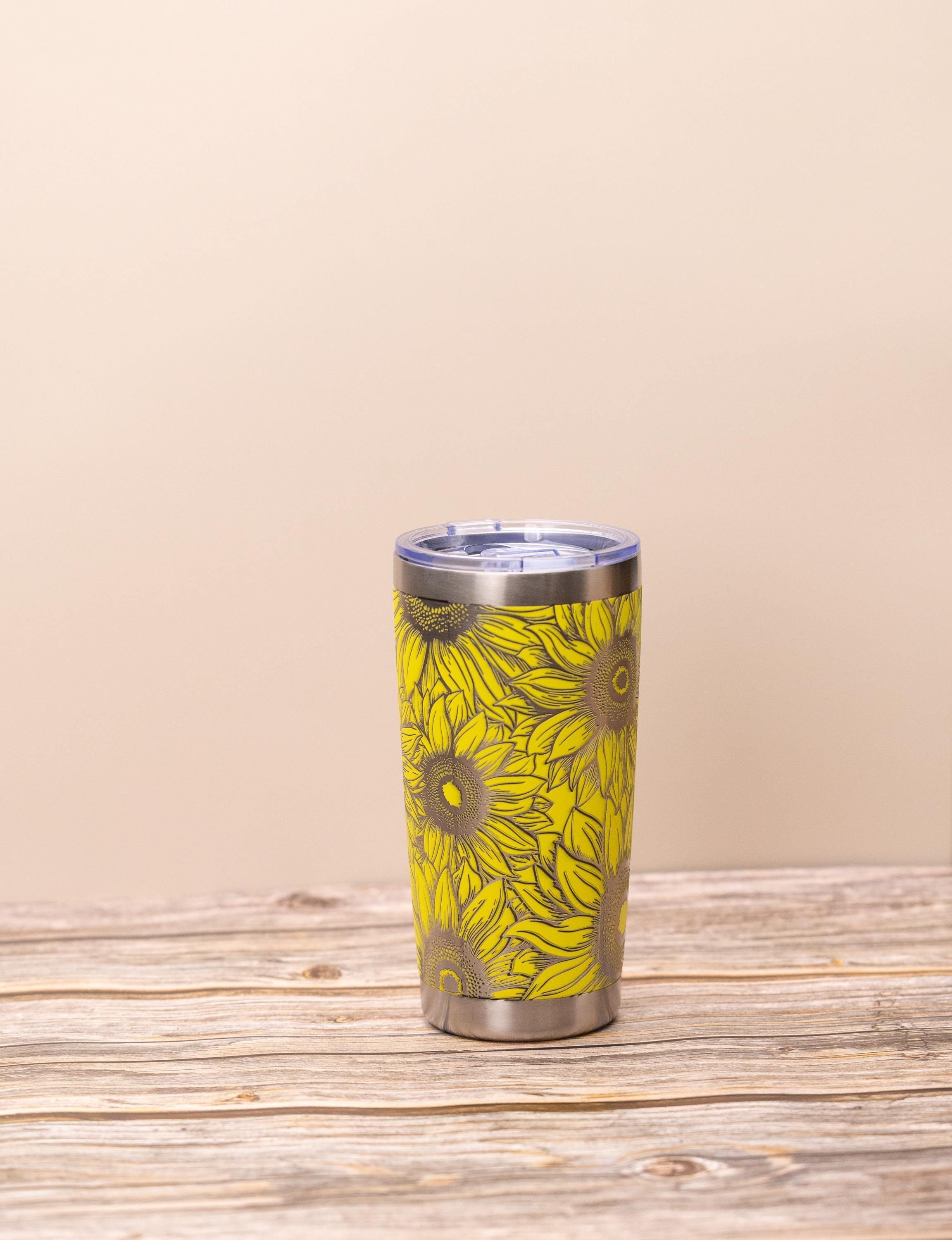 Sunflower wrap 20oz tumbler with lid | laser engraved stainless steel cup | floral nature gift for sunflower lovers