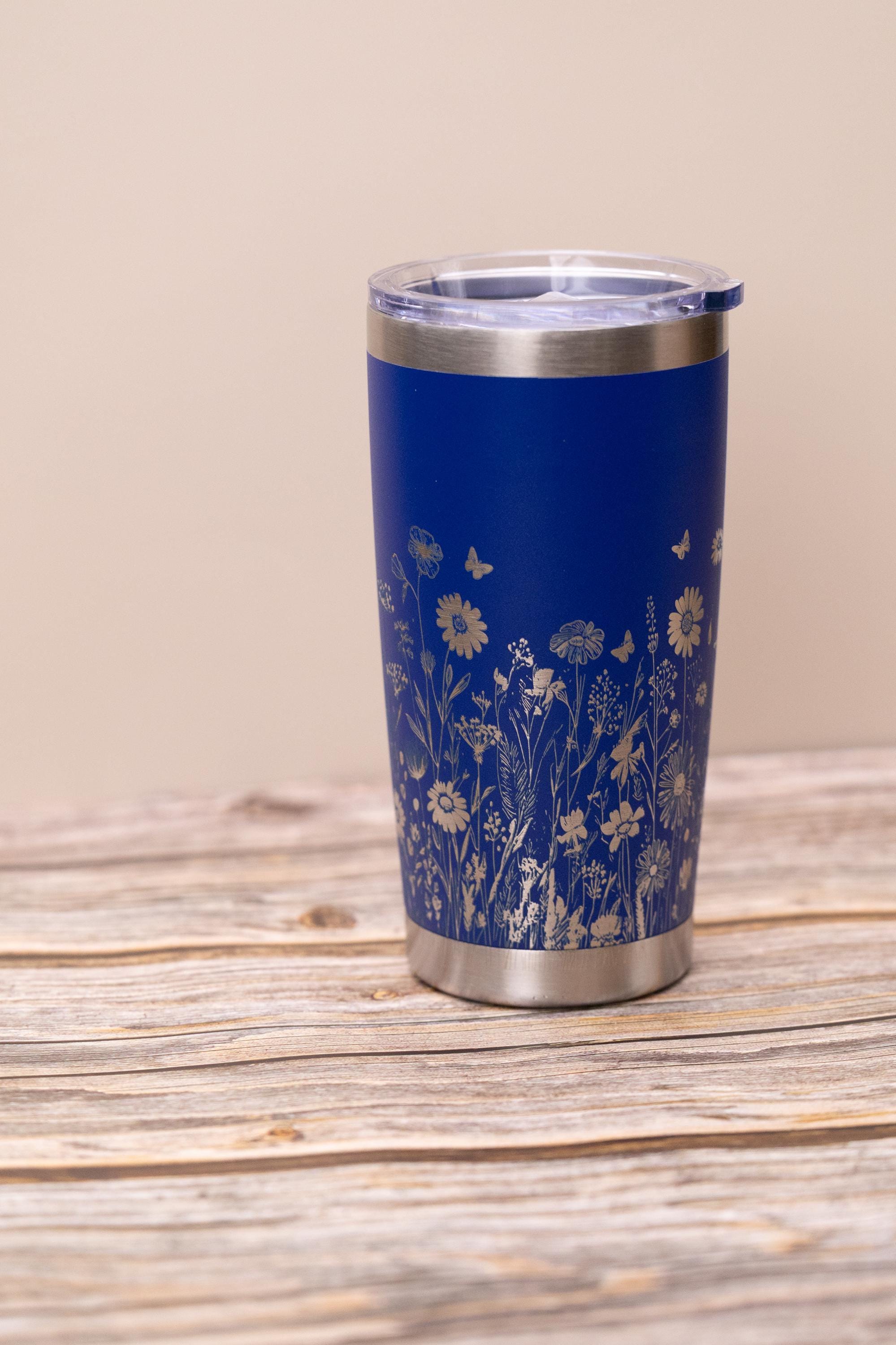 Wildflowers wrap 20oz tumbler with lid | laser engraved stainless steel cup | nature floral gift for garden & flower lovers