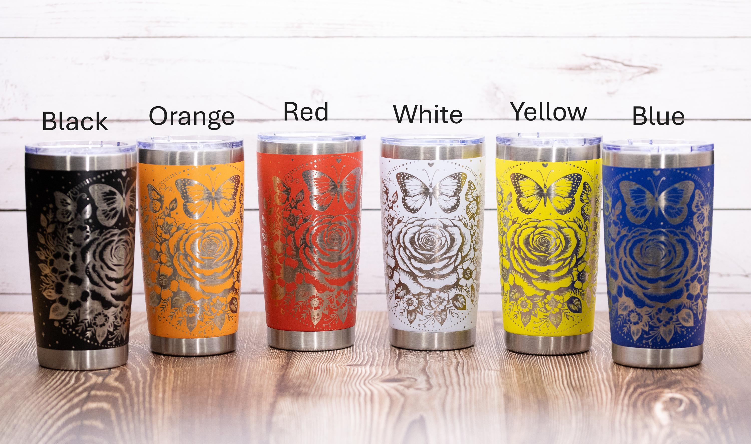 Rose & butterfly wrap 20oz tumbler with lid | laser engraved stainless steel cup | floral butterfly nature gift