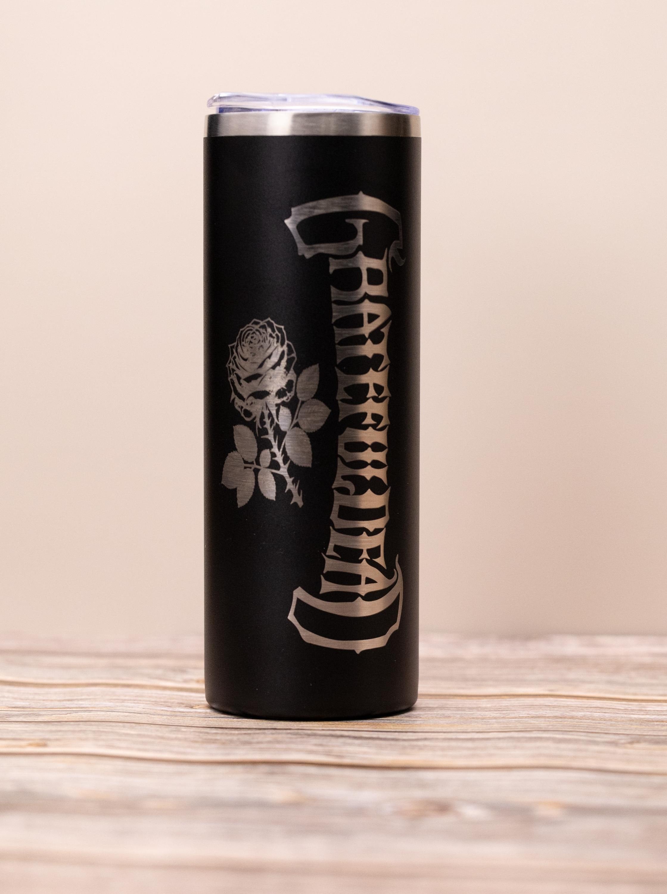 Grateful dead & rose 20oz skinny tumbler with lid | laser engraved stainless steel cup | deadhead music fan gift