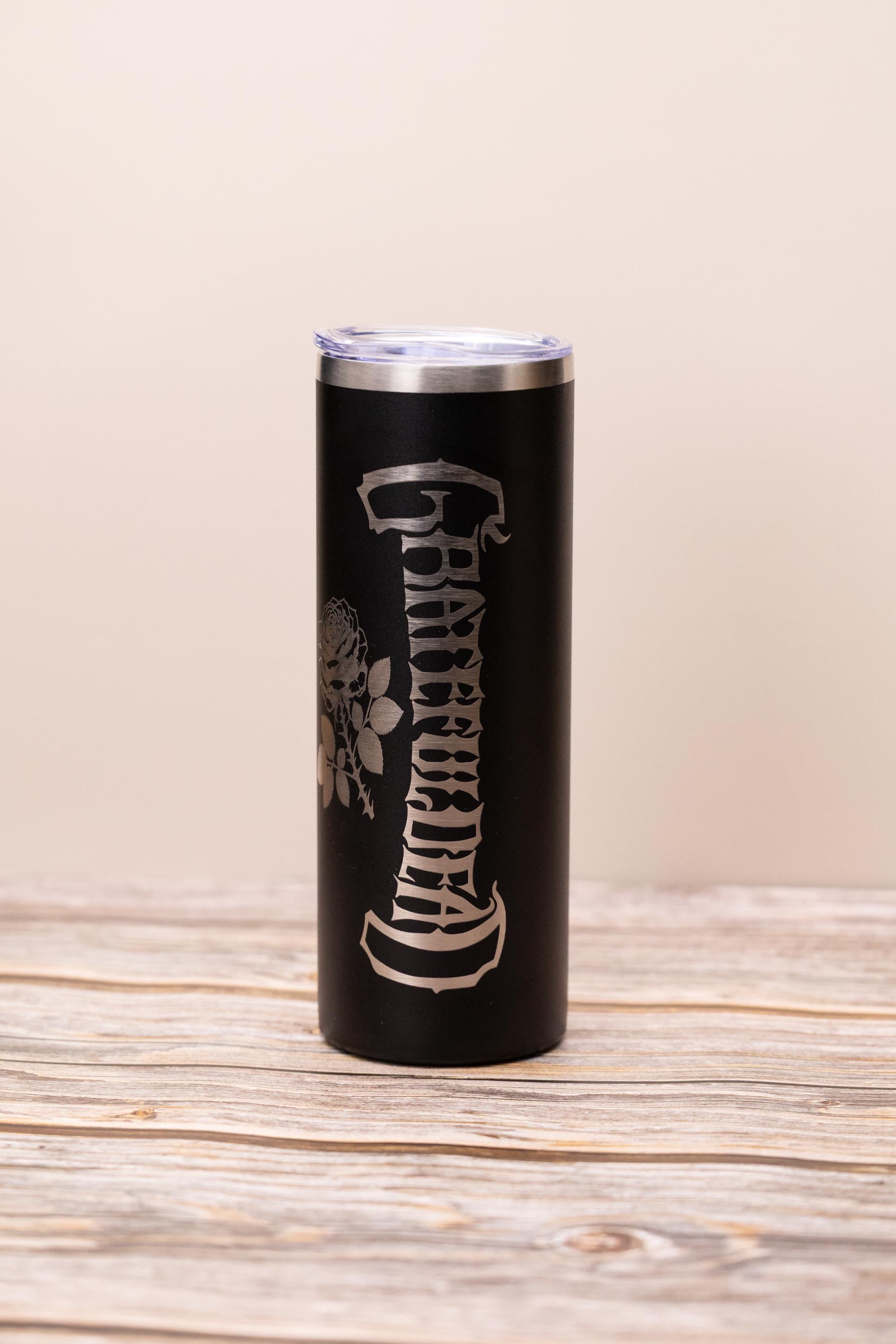 Grateful dead & rose 20oz skinny tumbler with lid | laser engraved stainless steel cup | deadhead music fan gift