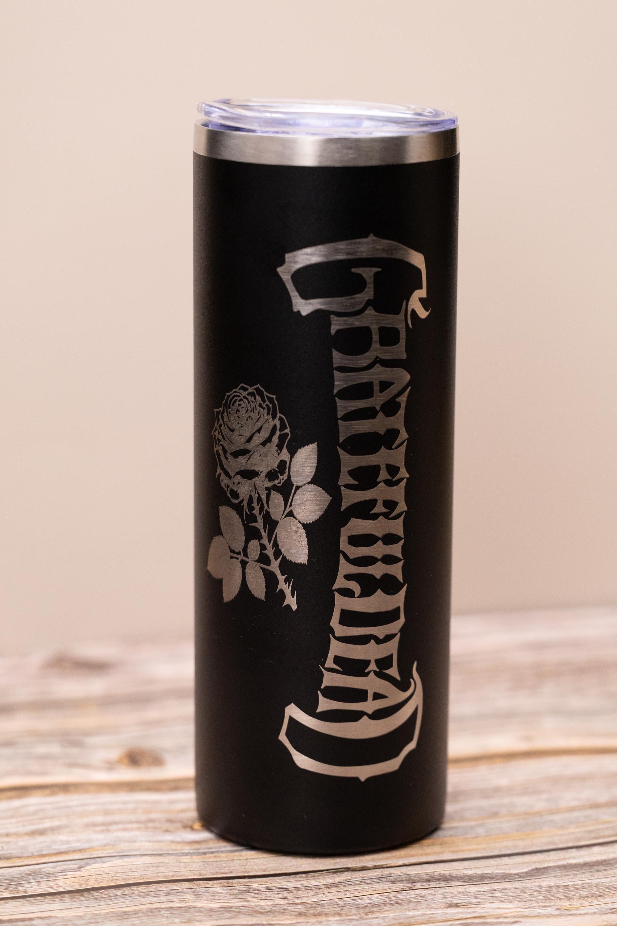 Grateful dead & rose 20oz skinny tumbler with lid | laser engraved stainless steel cup | deadhead music fan gift