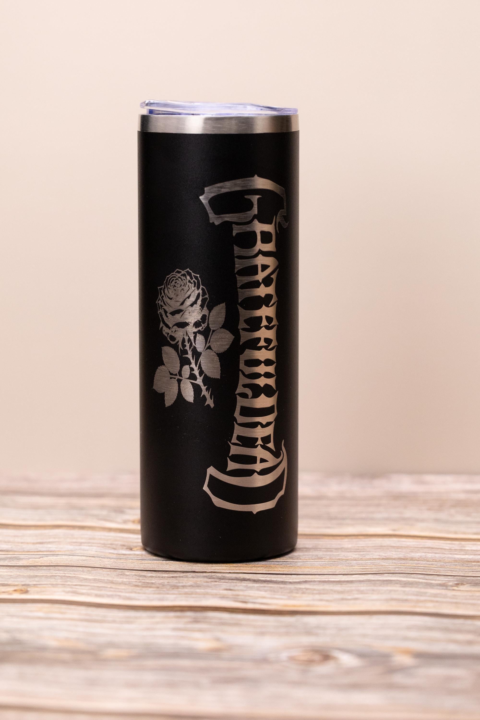 Grateful dead & rose 20oz skinny tumbler with lid | laser engraved stainless steel cup | deadhead music fan gift