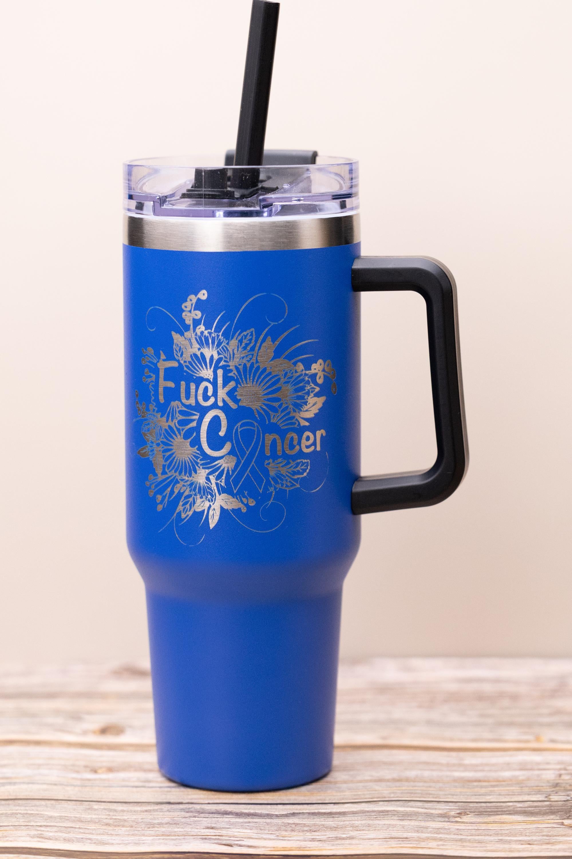 Fuck cancer engraved tumbler: 40oz insulated stainless steel cup