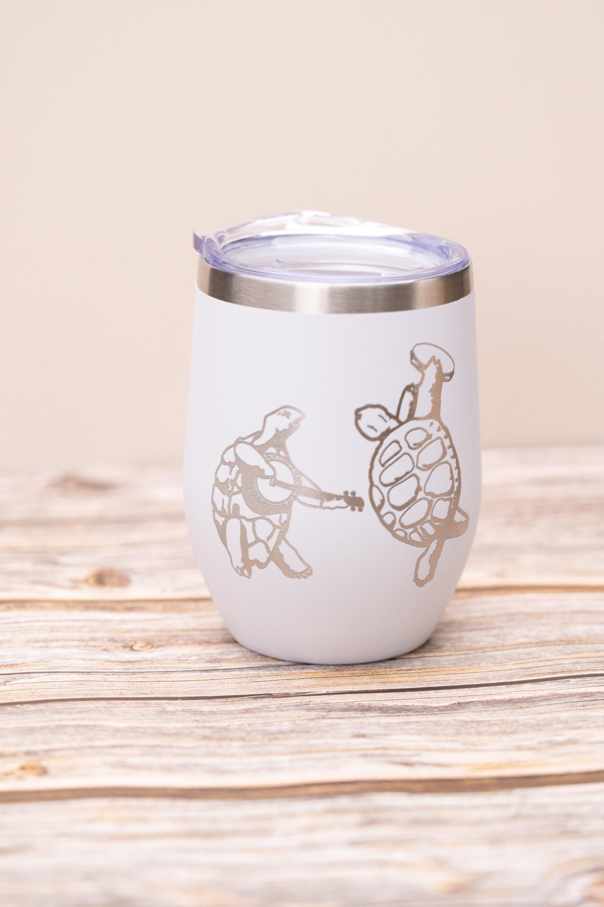 Grateful dead turtles wine tumbler 12 oz | laser engraved stainless steel cup with lid | fun gift for deadheads & music fans