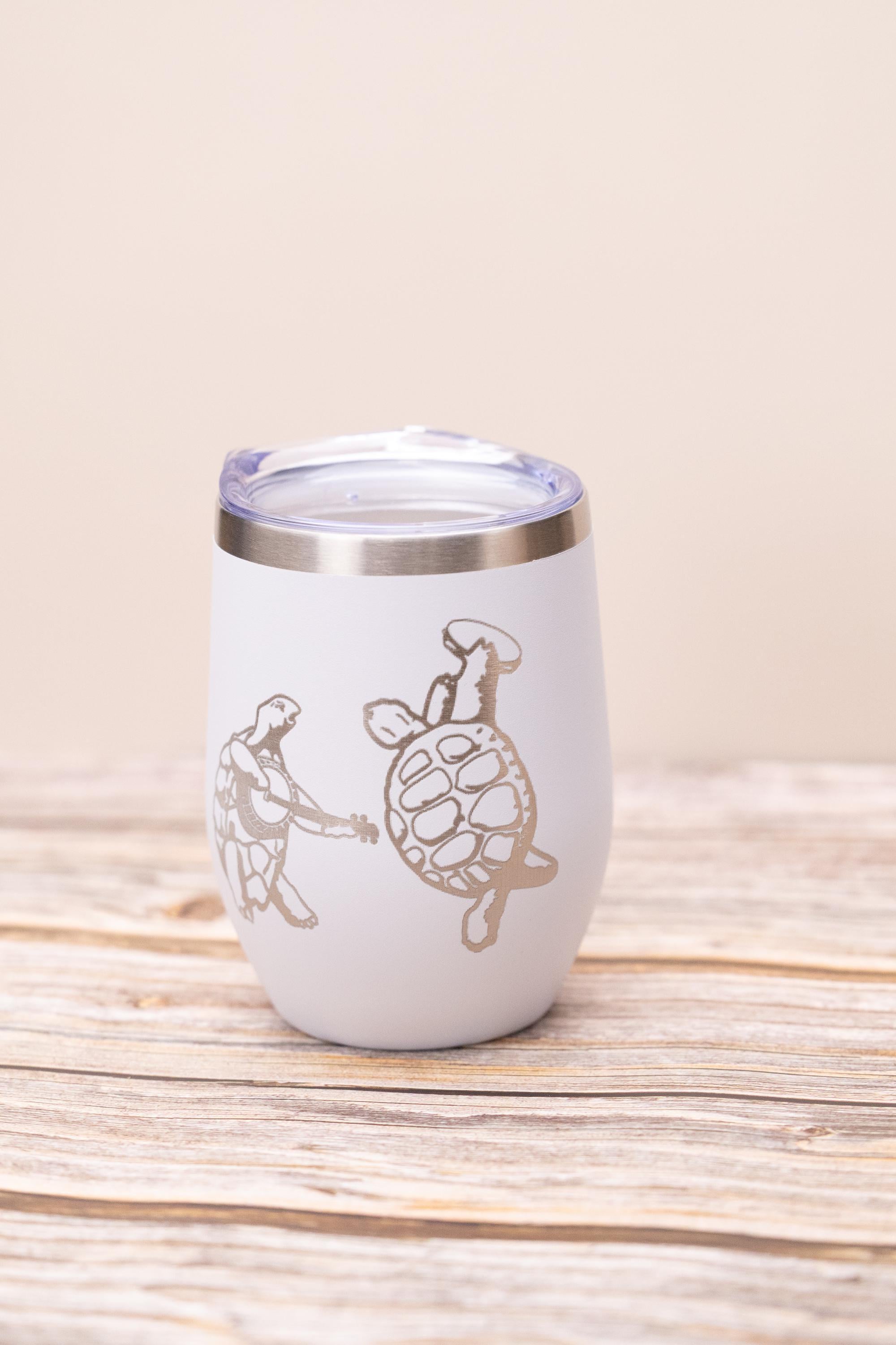 Grateful dead turtles wine tumbler 12 oz | laser engraved stainless steel cup with lid | fun gift for deadheads & music fans